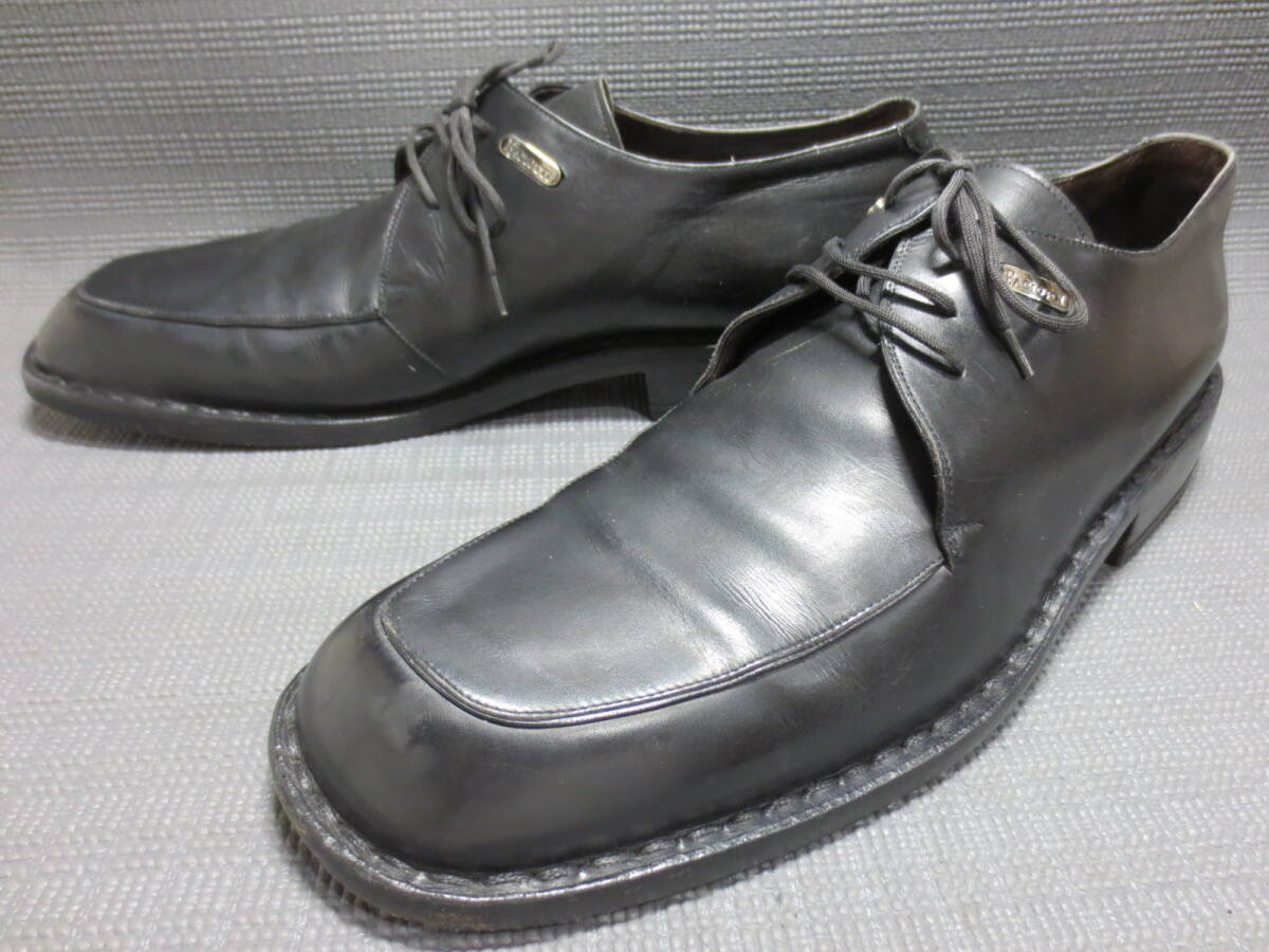 イタリア製 CESARE PACIOTTI チェザーレパチョッティ 外羽根 Uチップ スクエアトゥ ビジネスシューズ 紳士靴 8 約26cm 黒 S2508C拍卖