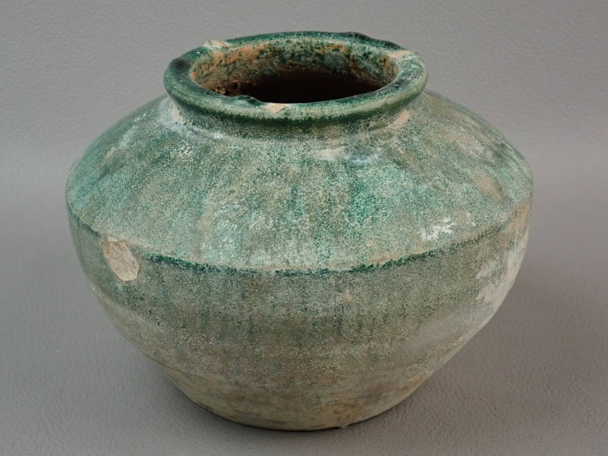 【骨董・茶道具】★中国古玩 漢時代★★緑釉壷① gn021ub21 花道 華道 花瓶 発掘品 出土品拍卖