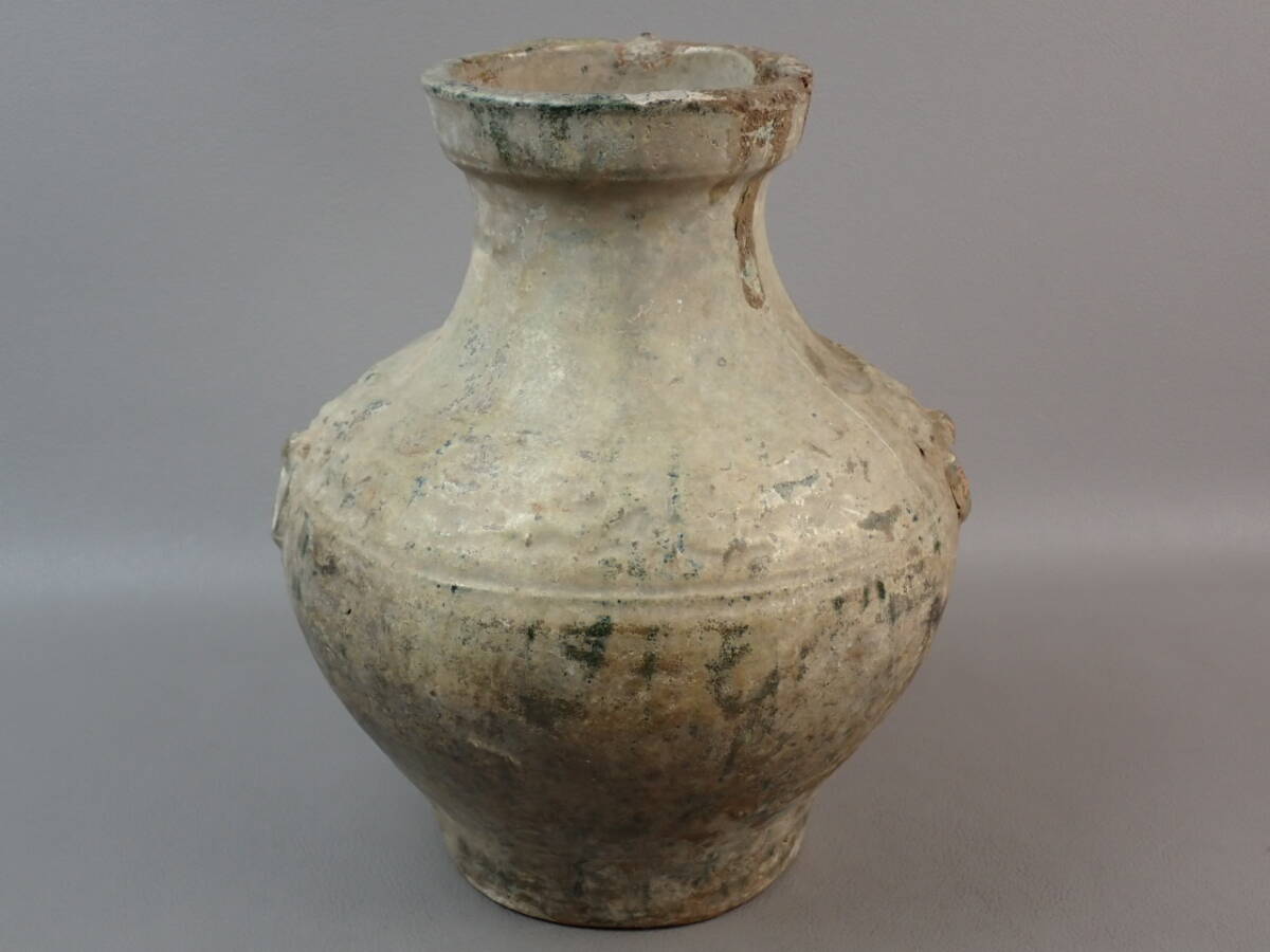 【骨董・茶道具】★中国古玩 漢時代★★緑釉獣面壷 銀化 gn023tb21 花道 華道 出土品 発掘品拍卖