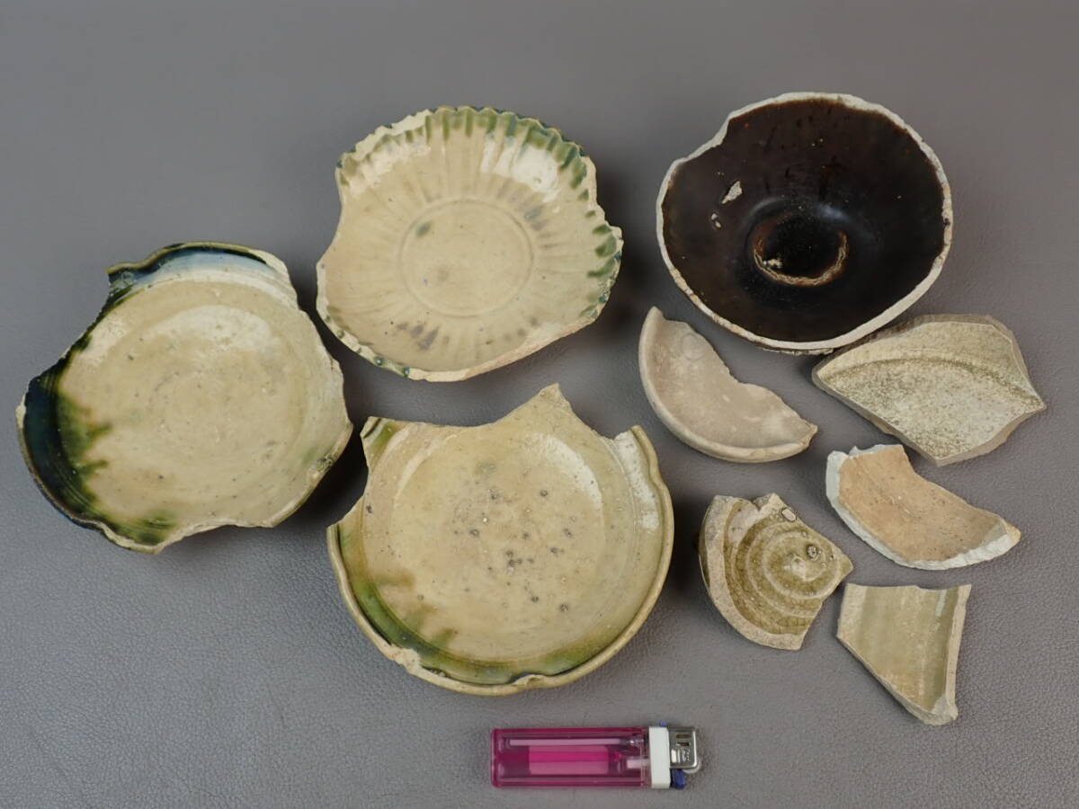 【骨董・茶道具】★古い 美濃焼 古美濃★★織部陶片 まとめて gn098tb22 古民芸拍卖