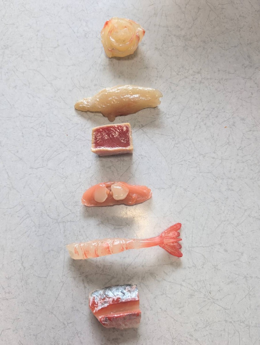 【まいづる食品サンプル】E-89ハマチ  甘えび 赤貝 まぐろたたき ふぐ切身 鯛拍卖