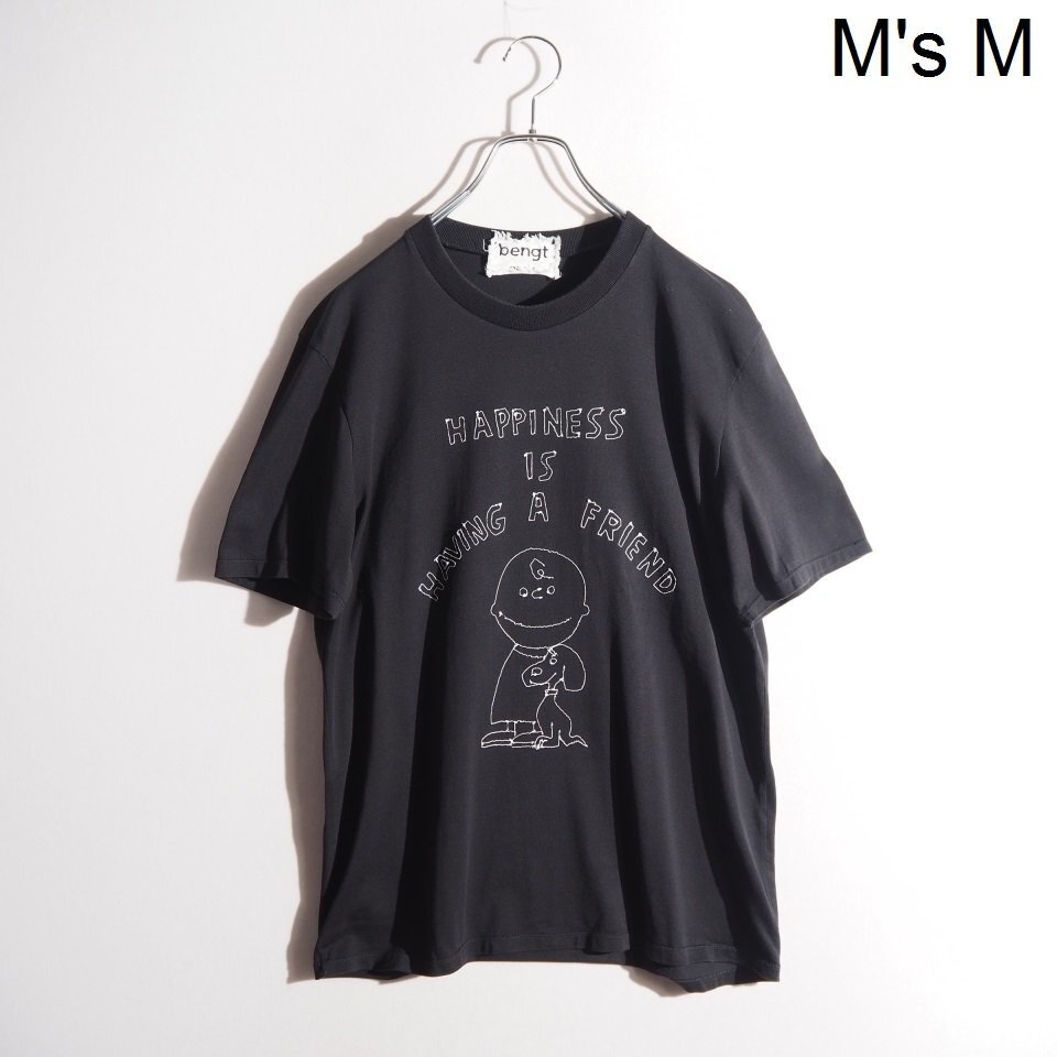 P9504P ▼bengt paris ベンクトパリ▼ CHARLIE BROWN SNOOPY ハンド刺繍 Tシャツ ブラック M / チャーリーブラウン スヌーピー 春夏 rb拍卖