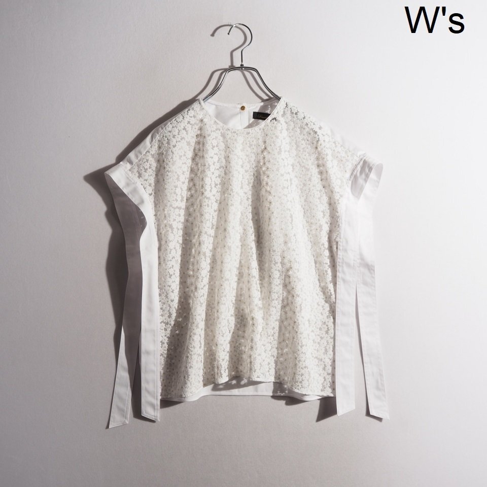 R1257P ▼Drawer ドゥロワー▼ 24SS フラワージャカード ノットスリーブ ブラウス ホワイト / 6521-299-1186 シアー シャツ 春夏 rb mks拍卖