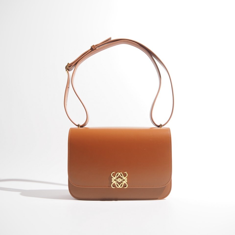 R1461P ▼LOEWE ロエベ▼ GOYA ゴヤ ショルダーバッグ ミディアム ブラウン / アナグラム フラップ レザーバッグ rb mks拍卖