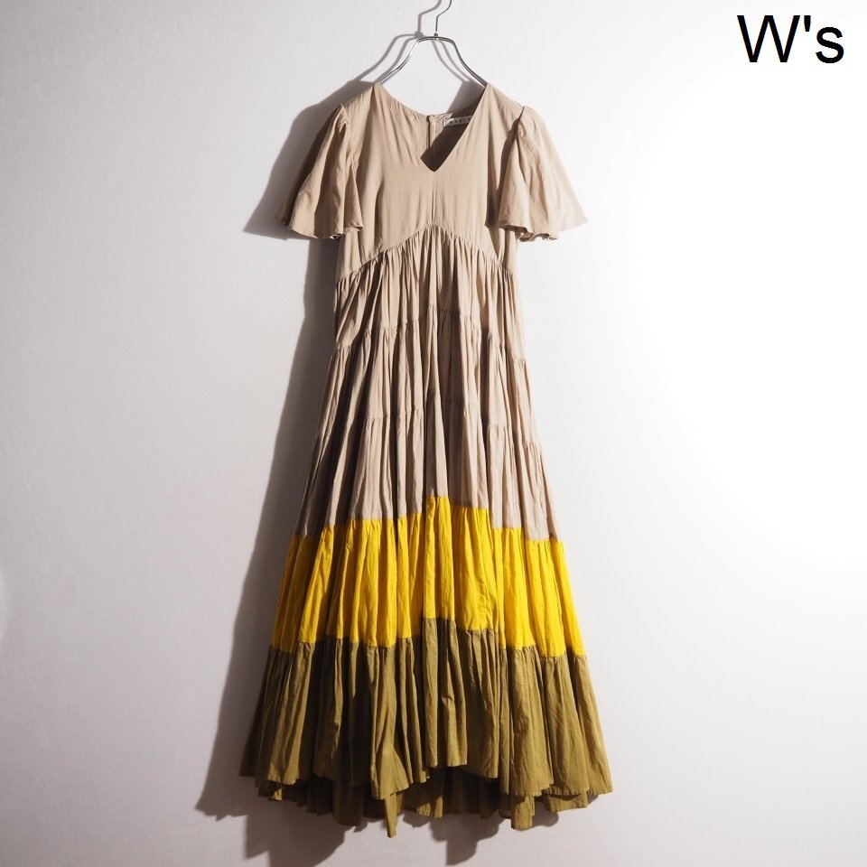 P3963P ▼MARIHA マリハ × UNITED ARROWS ユナイテッドアローズ▼ ANGEL カラーブロック ティアード ワンピース ベージュ 38 春夏 rb mks拍卖
