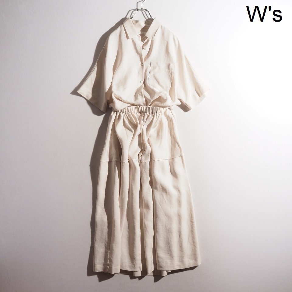 C4533P ▼ebure エブール▼ 24SS リネンアセテート ウエストゴムワンピース アイボリー 36 / 半袖 シャツワンピース セットアップ 春夏 rb拍卖