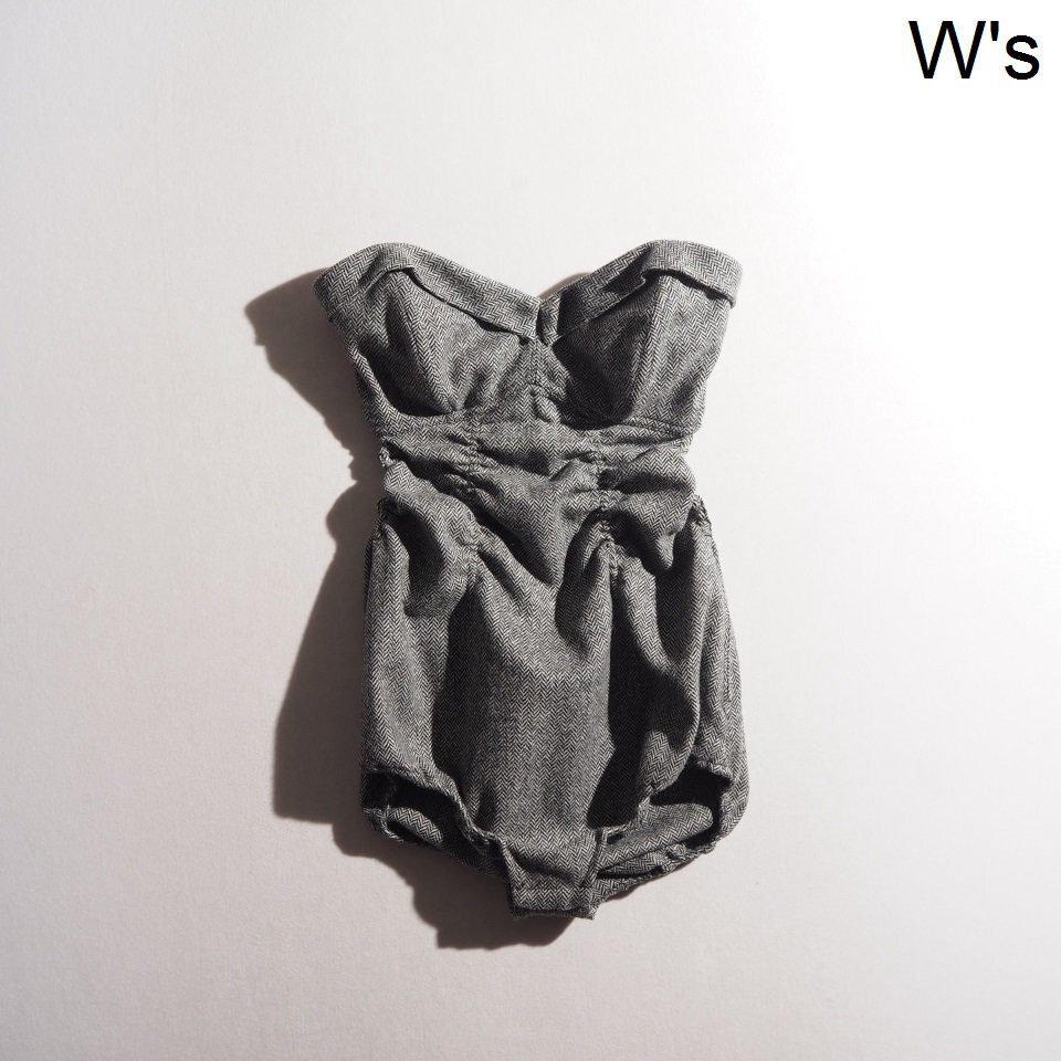 R0209P ▼Maison Margiela 1 10 メゾンマルジェラ▼ 22AW ウールヘリンボーン ベアトップ ボディスーツ グレー 40 秋冬 rb mks拍卖