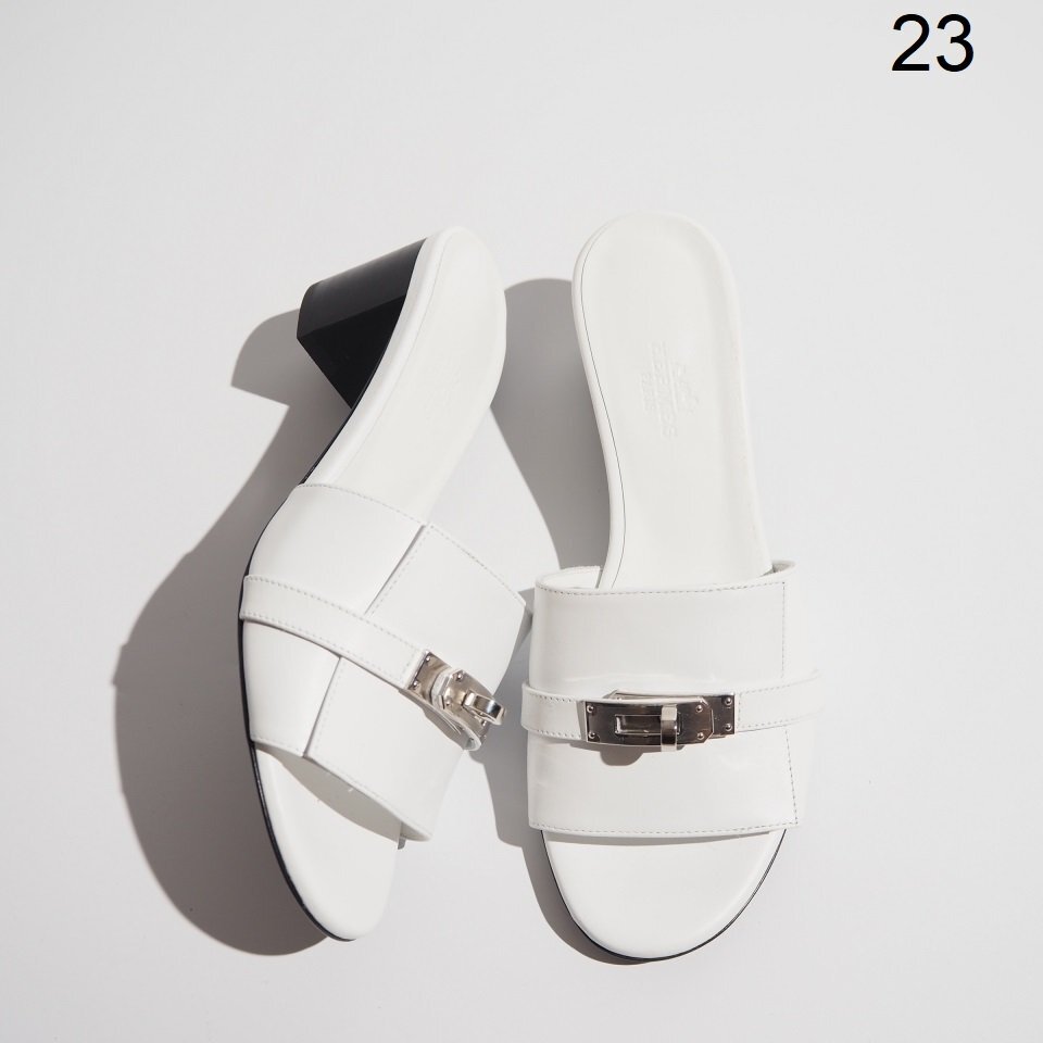 P5145P ▼HERMES エルメス▼ Gigi 50 ジジ ケリー金具 ストラップ レザーサンダル ホワイト 36/23cm ミュール シューズ 白 春夏 rb mks拍卖