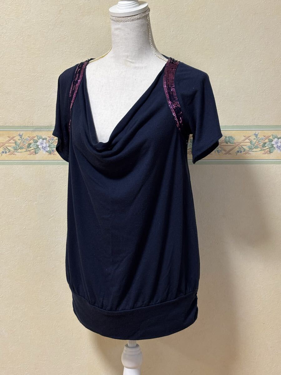 GLISSE スパンコールチュニック size S〜M 中古 濃紺拍卖