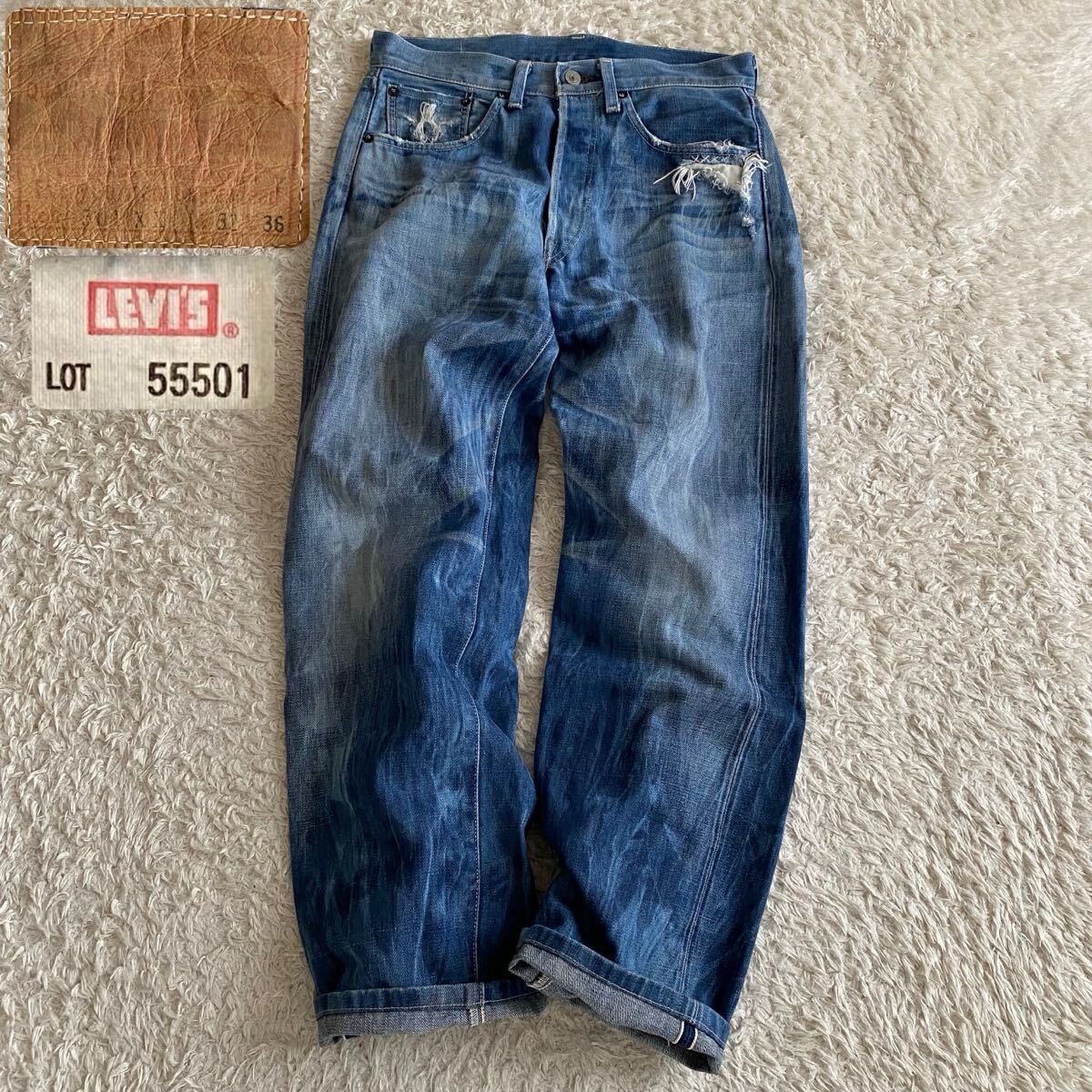 50s復刻/W32 リーバイス LVC 501XX 55501 bigE ビッグE 赤耳 セルビッジ セルビッチ 隠しリベット 鬼ヒゲ 日本製 ジーンズ デニムパンツ拍卖