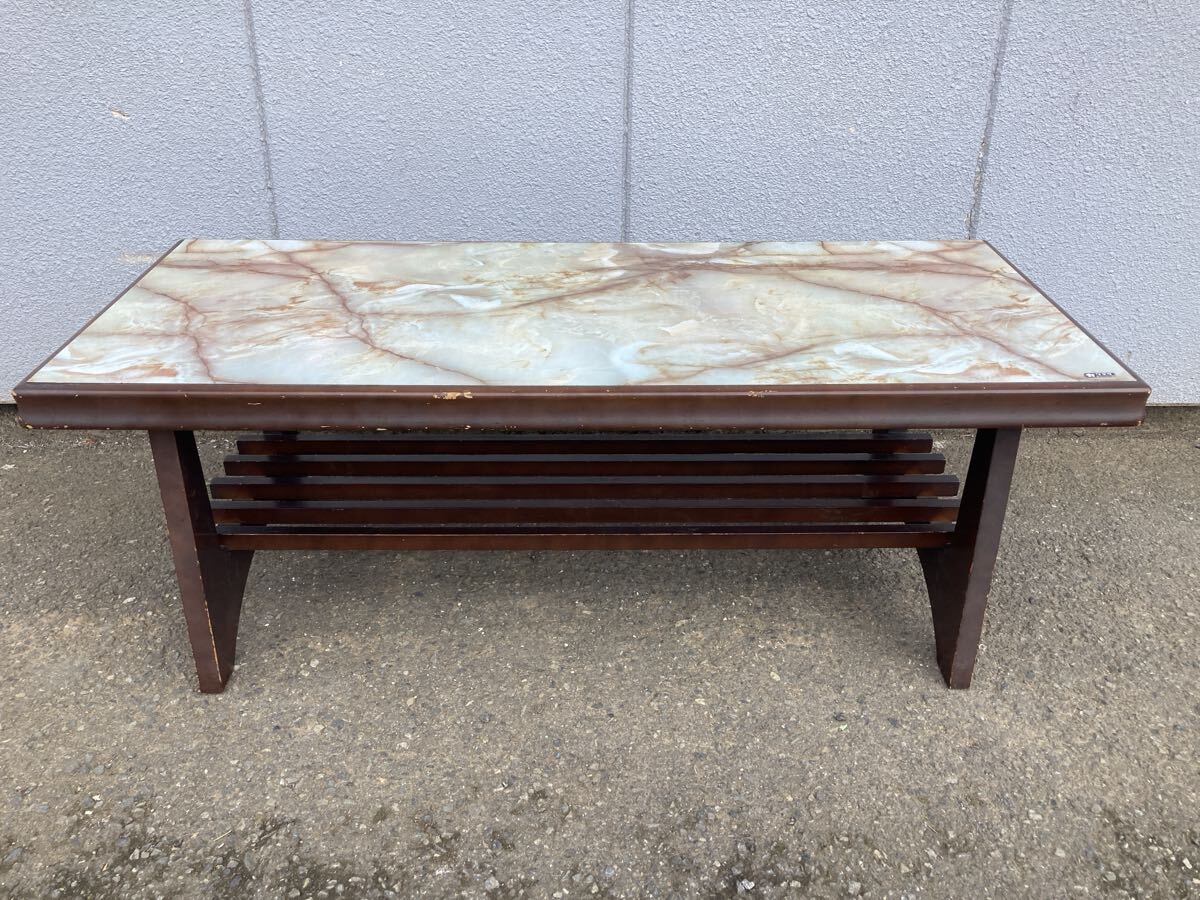 【18950Q142】カリモク karimoku オールドカリモク センターテーブル アンティーク 大理石柄 木製 高さ45cm幅122奥51 ※直接お引取歓迎拍卖