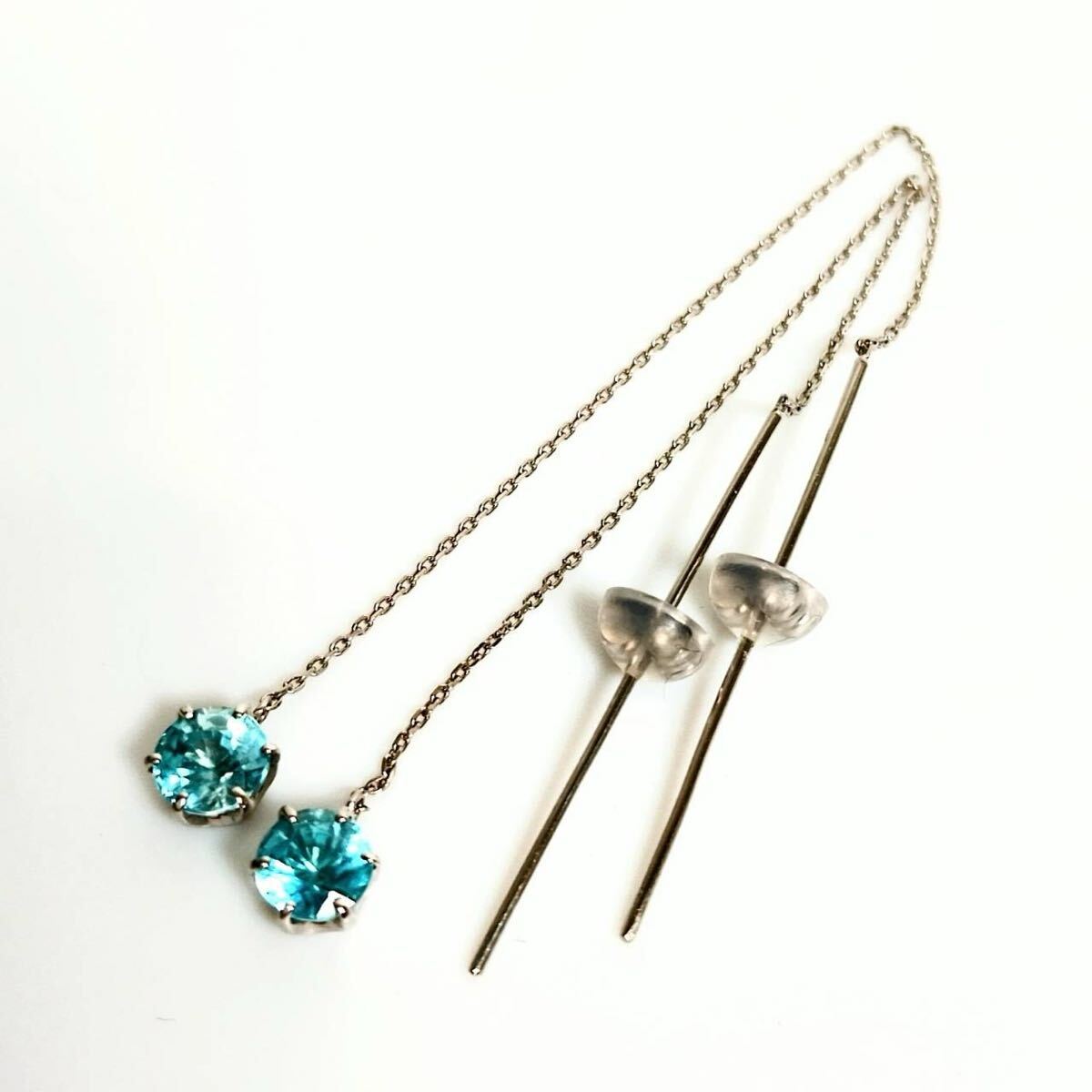 PT900 K14WG 刻印ピアス 0.8ct刻印 アクアマリン? レディース イヤリング イヤーカフ アクセサリー ジュエリー プラチナ ホワイトゴールド拍卖