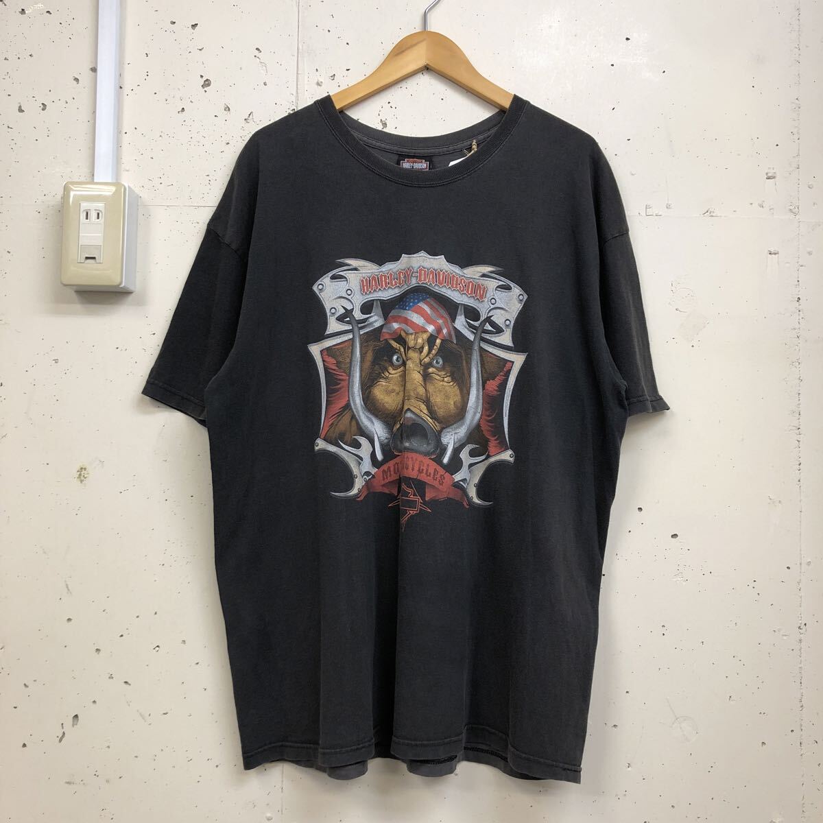 HARLEY DAVIDSON ハーレーダビットソン 半袖 プリント Tee Tシャツ 黒 ブラック サイズXL 動物 猪 コットン拍卖