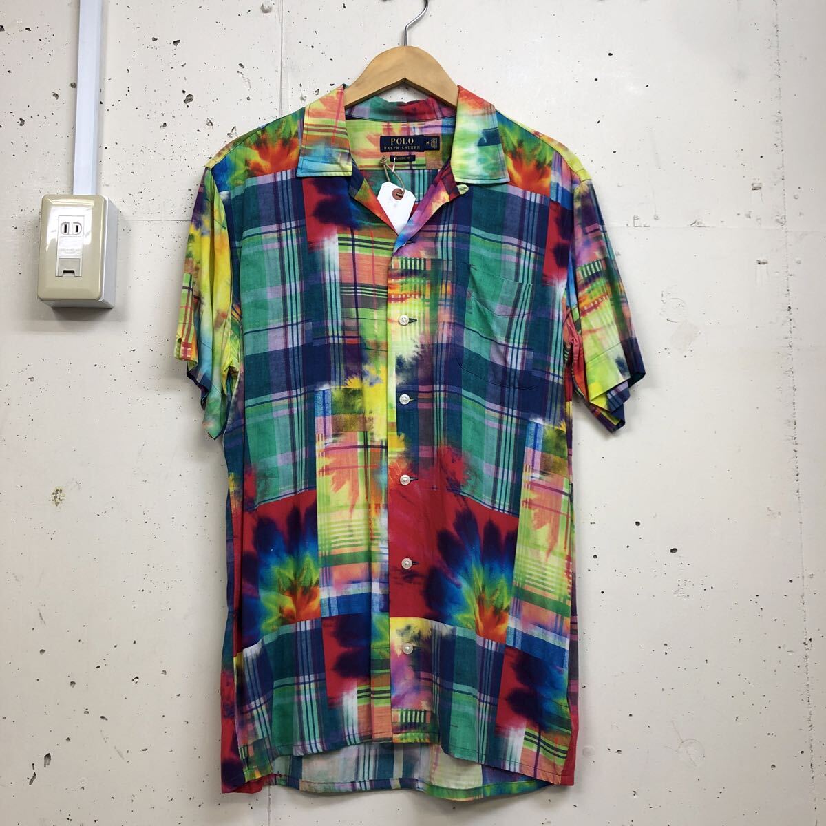 POLO RalphLauren ポロラルフローレン レーヨン 開襟シャツ オープンカラー タイダイ 花柄 チェック 半袖 メンズ M 拍卖