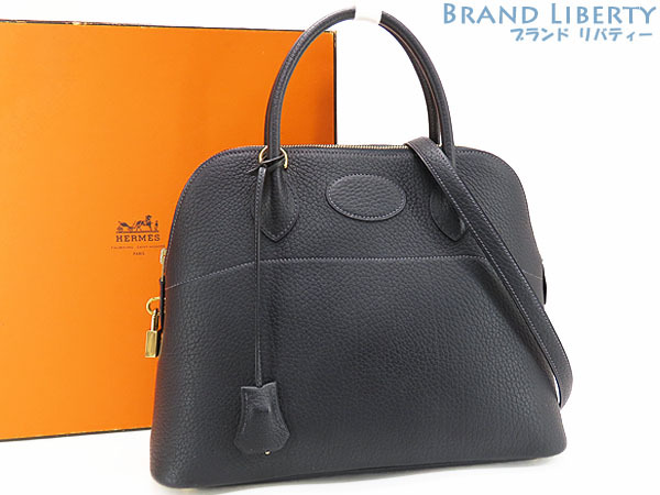 外超美品 エルメス ボリード 31 2WAY ハンドバッグ ショルダーバッグ ブルーインディゴ ネイビー ゴールド金具 フィヨルド □G拍卖