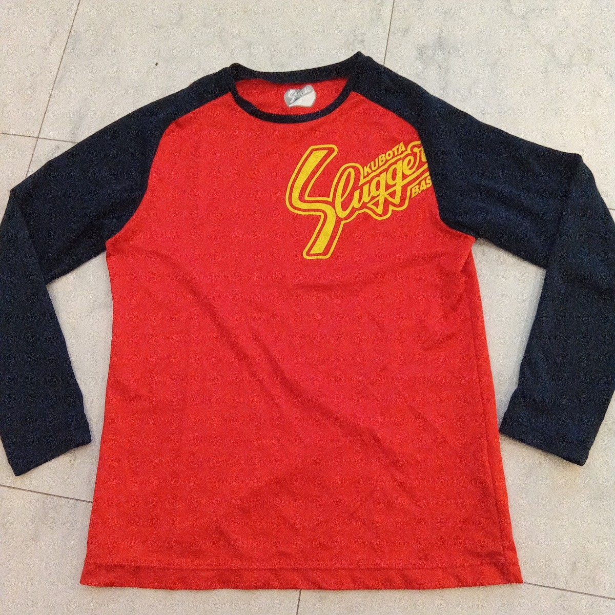 久保田スラッガー 限定 長袖 Tシャツ レッドカモ柄×ネイビー サイズL ミズノプロ アクティブー厶 展示会限定拍卖