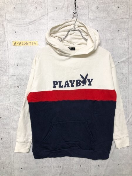 PLAYBOY Bunny プレイボーイ メンズ ロゴプリント スウェット フーディー S 白紺赤 コットン他拍卖