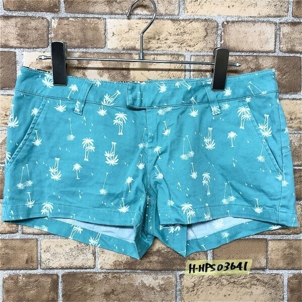 VOLCOM ボルコム レディース ヤシの木総柄 ショートパンツ USA3 エメラルドグリーン白拍卖