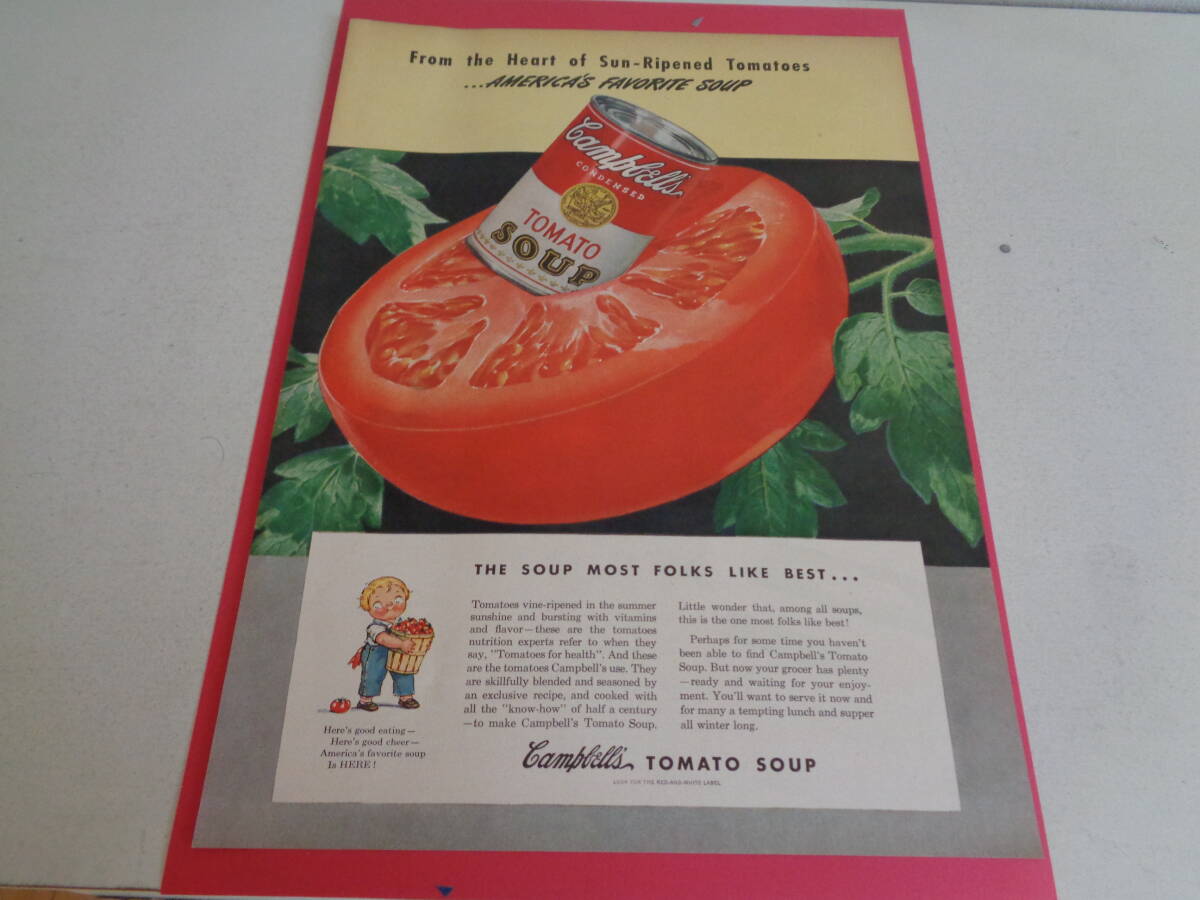 即決 広告 アドバタイジング キャンベルスープ トマト 1940s 冷凍食品 レトロ パッケージ コラージュ スクラップブッキング拍卖