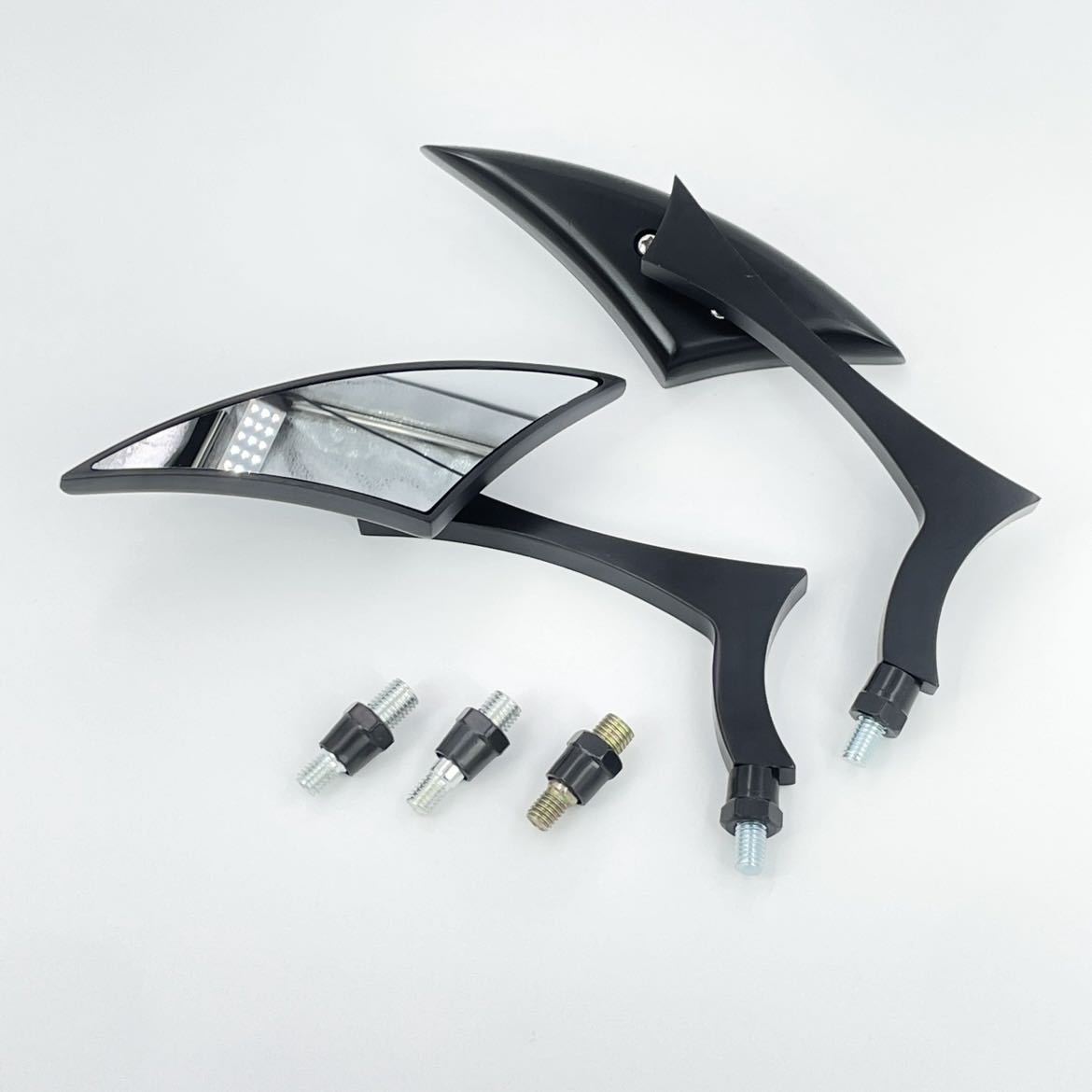 ブラック☆エッジデザイン ミラー 左右セット バイク アメリカン ハーレー sr400 チョッパー ボバー ykshopb拍卖