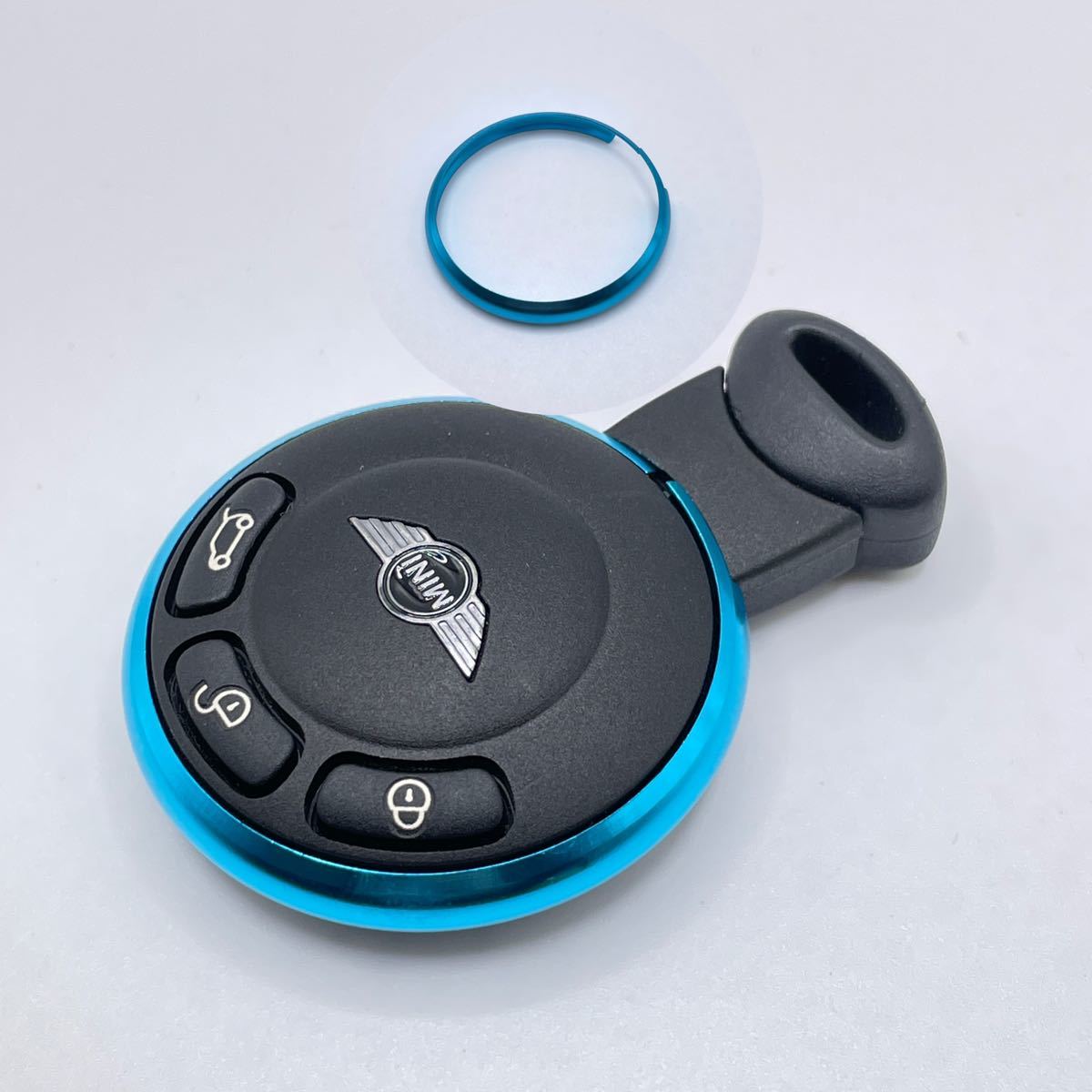 ターコイズ☆r56系ミニクーパーminiスマートキー用キーカバーキーリング☆R56 R55 R60 R61 ykshopk拍卖
