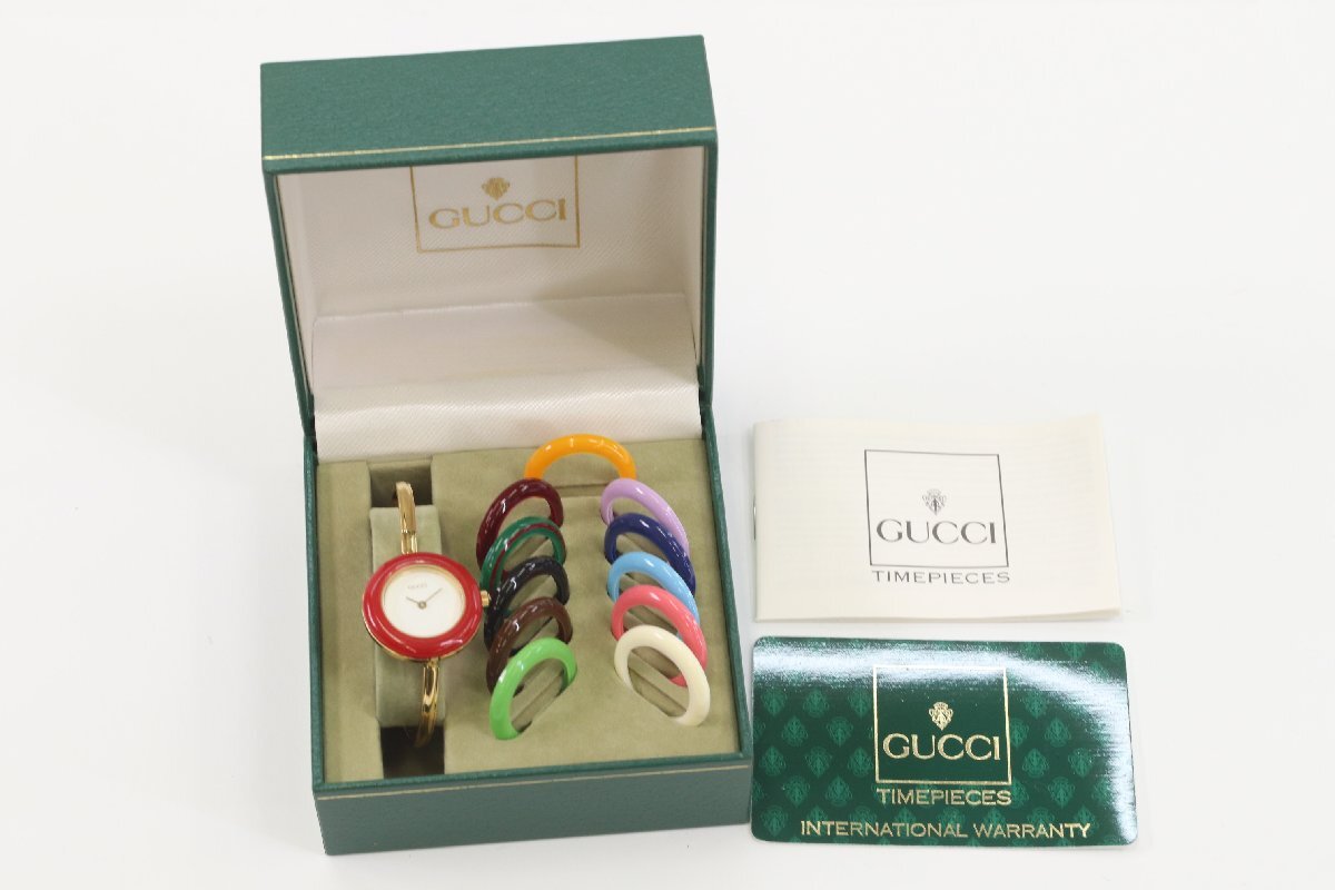 GUCCI グッチ 11/12.2 チェンジベゼルウォッチ 12色 バングルウォッチ クォーツ ゴールドカラー レディース 腕時計 箱付 0594-HA拍卖