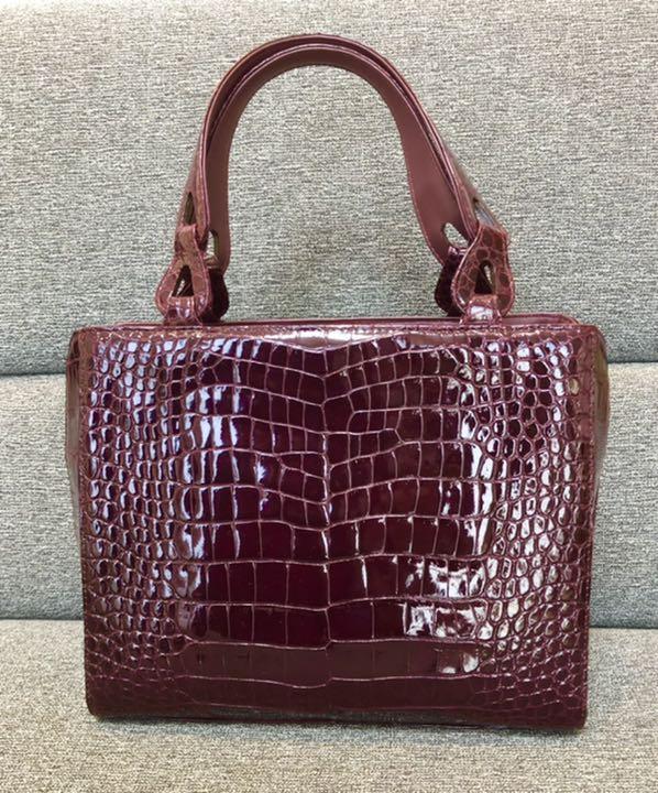 BAGFAN バッグファン JRA認定 JRAタグ付 クロコダイル ワニ革 ハンドバッグ 日本製 ワイン色拍卖