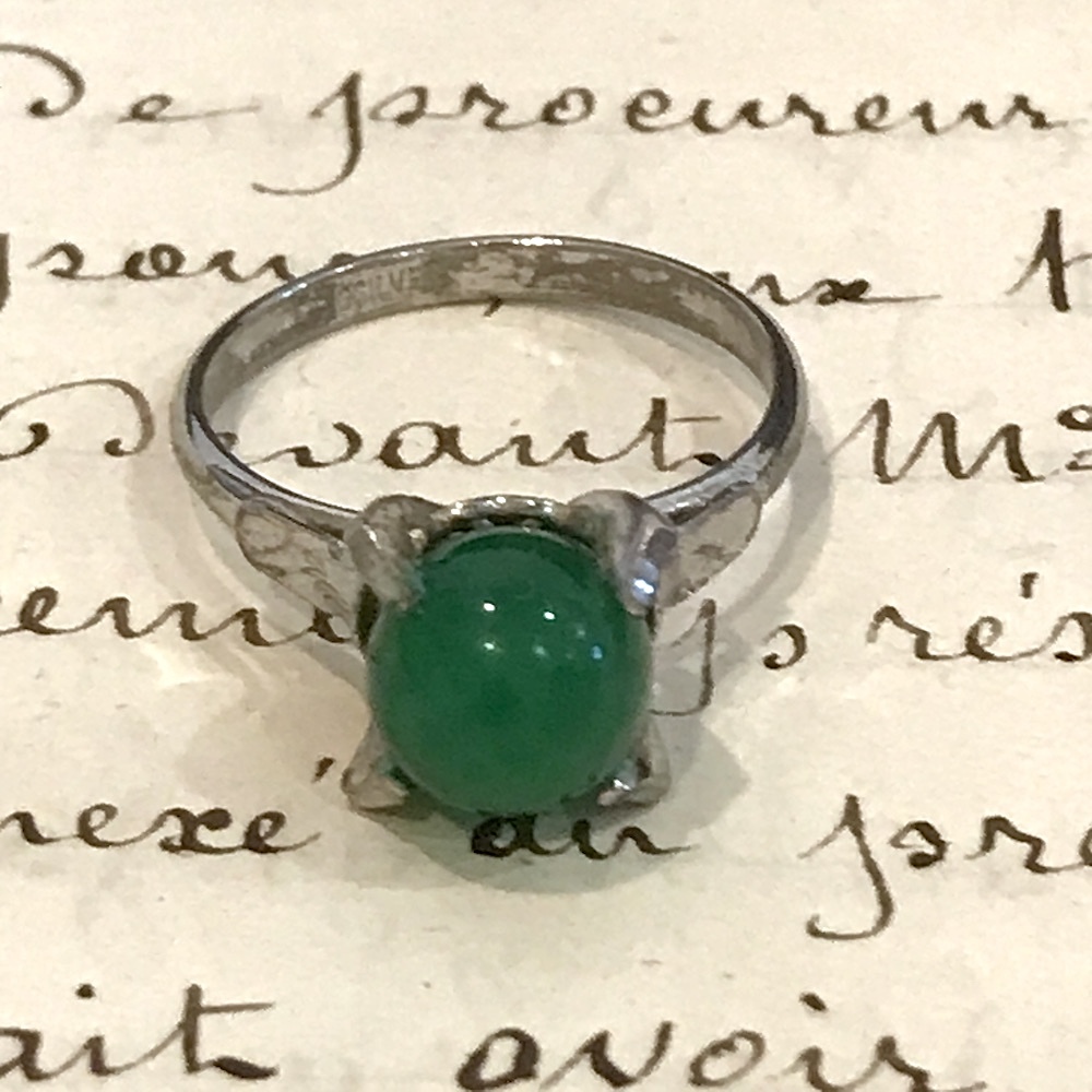 SPECIAL 65% Off SALE !! ■ ヴィンテージ、シルバー+グリーンメノウ/SILVER刻印・サイズ10 ■拍卖