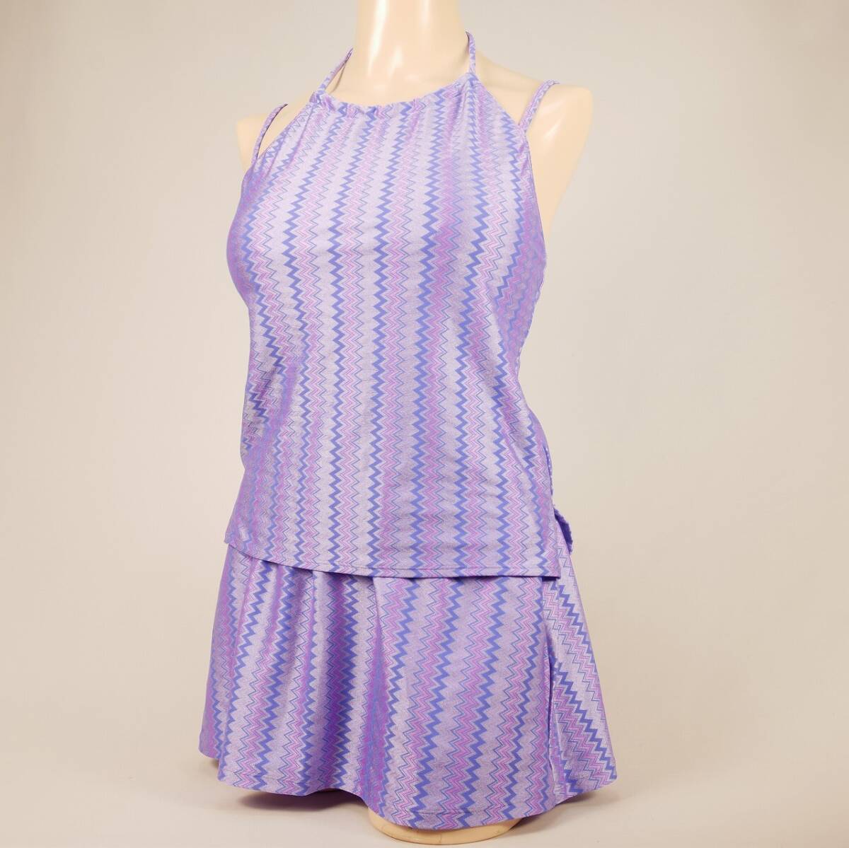 7568美品 レディース水着 幾何学おしゃれワイヤービキニ4点セット 9M パープル系 匿名配送拍卖