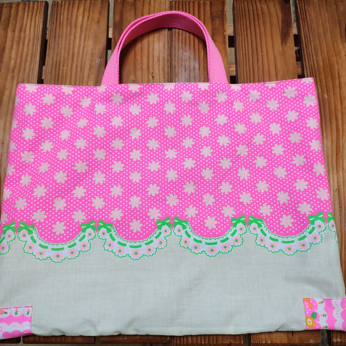 40×30 入園入学準備 ピンクス pinks 手提げ レッスンバック 女の子 絵本袋 トートバッグ 花柄 リボン パラソル ネオカラー拍卖