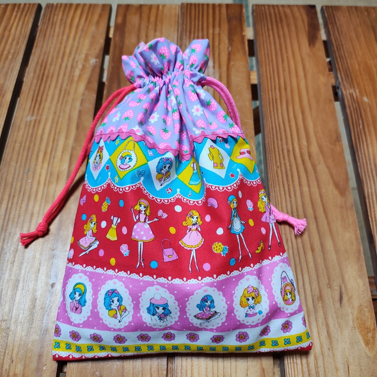 3K-23 おとめちっくレトロガール 巾着袋 コップ袋 昭和レトロ コップ入れ 給食袋拍卖