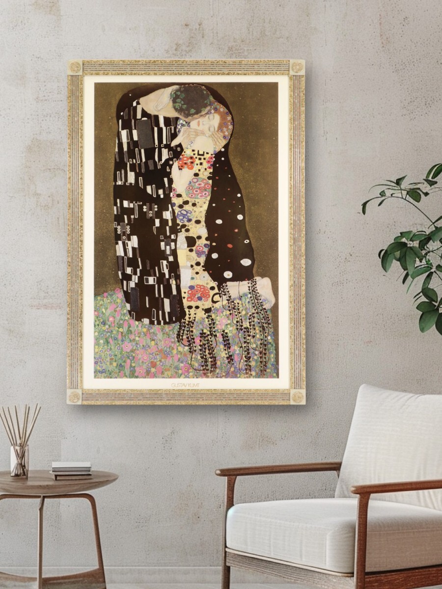 グスタフ・クリムト 大判オフセット「接吻 キス」画寸52×84cm 飾らない無垢で瑞々しい感性 自身と恋人エミーリエ・フレーゲがモデル 11228拍卖