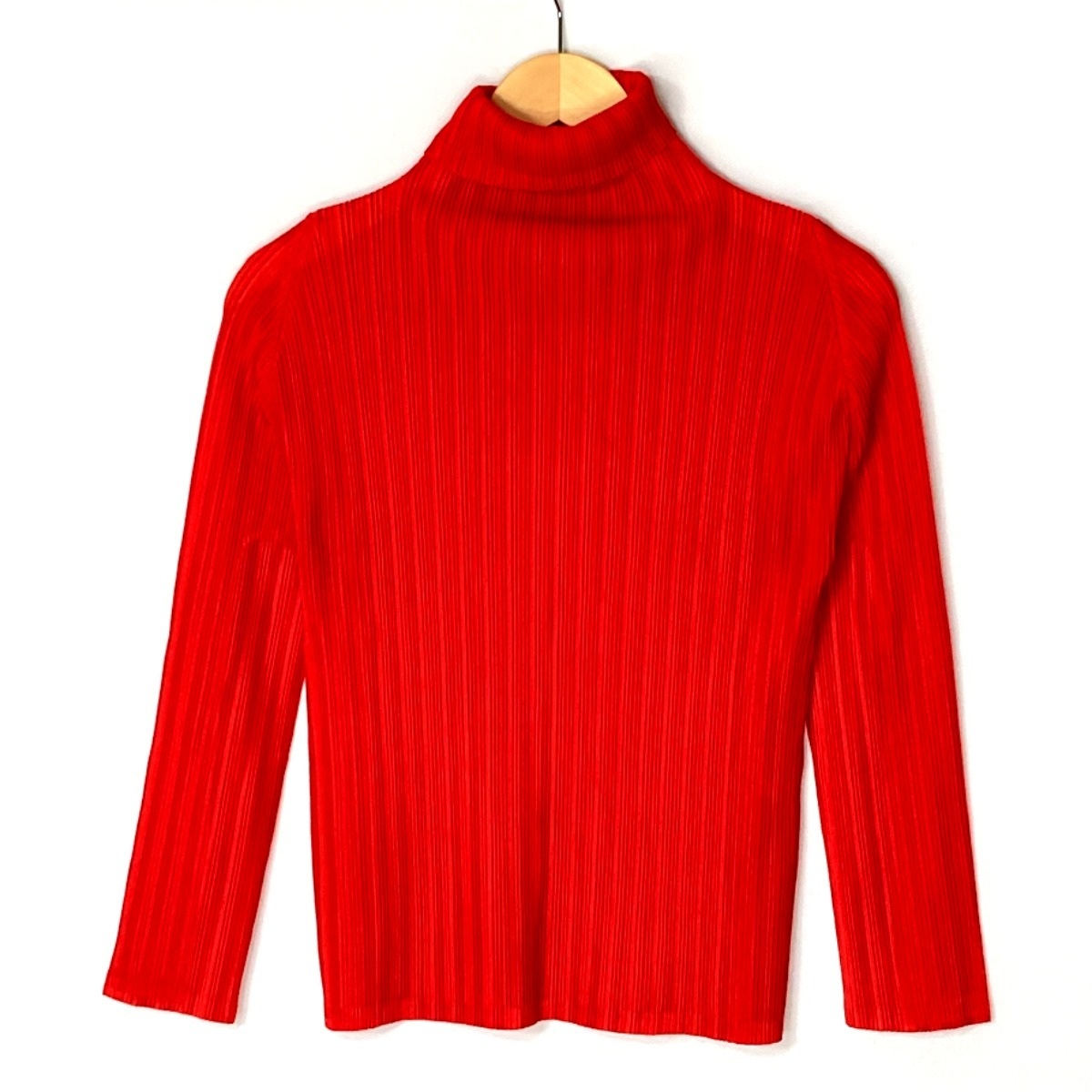 ☆☆ ISSEY MIYAKE イッセイミヤケ PLEATS PLEASE 長袖 カットソー PP13-FK363 レッド サイズ 3 レディース やや傷や汚れあり拍卖