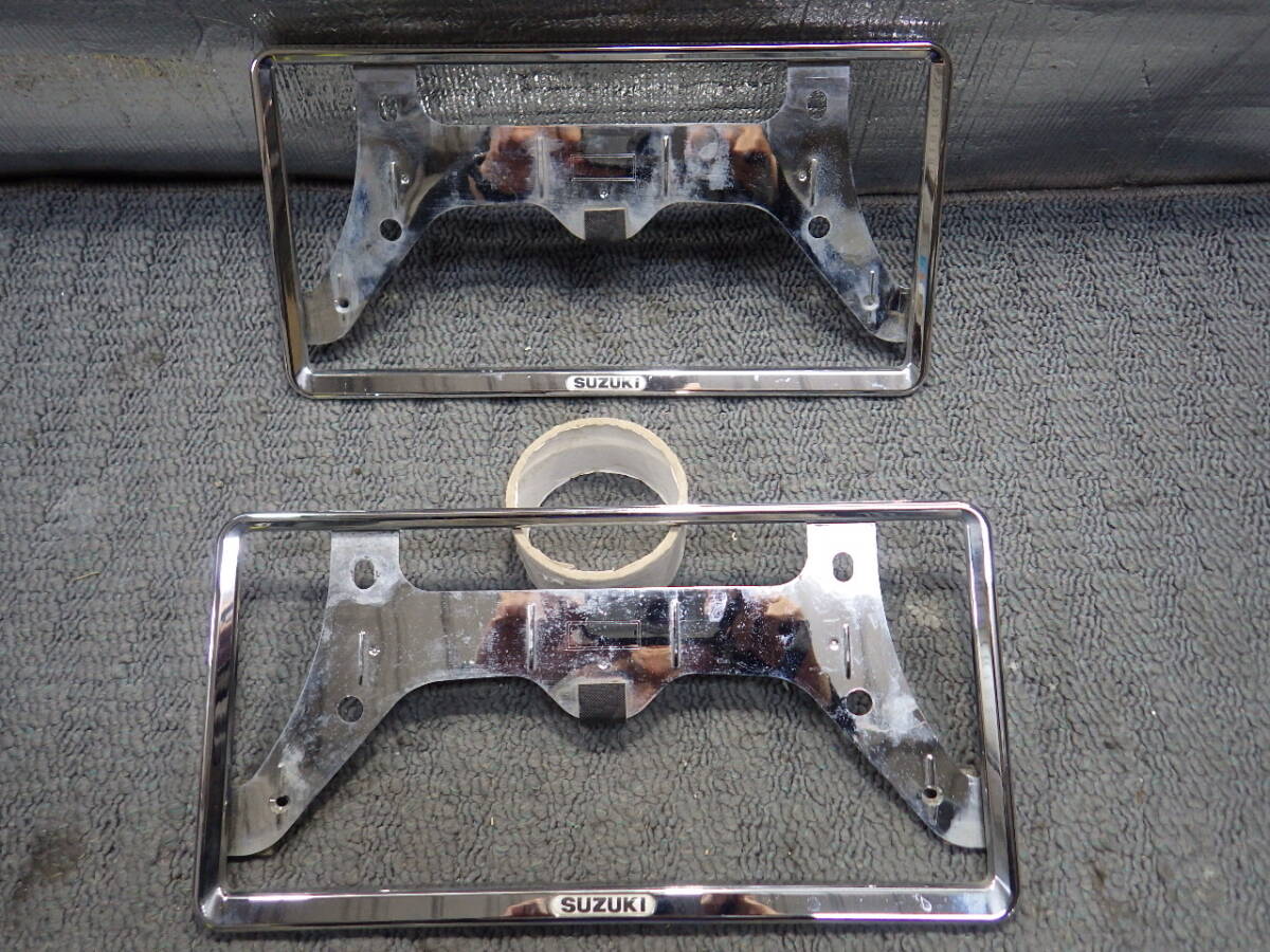 SUZUKI スズキ スペーシア ラパン ハスラー ジムニー 純正 OP オプション メッキ ナンバー ライセンス フレーム 2枚 前後 2組 BC001-550692拍卖
