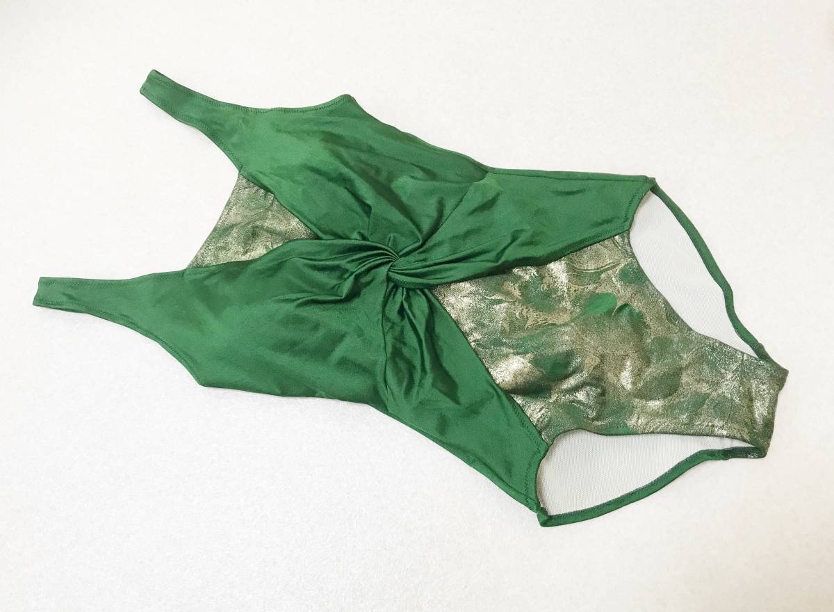 ●水着 9M・ABカップ●ワコール/日本製◆やわらかメッシュ総裏地補正・ワンピース水着:ゴールドプリント・グリーン拍卖