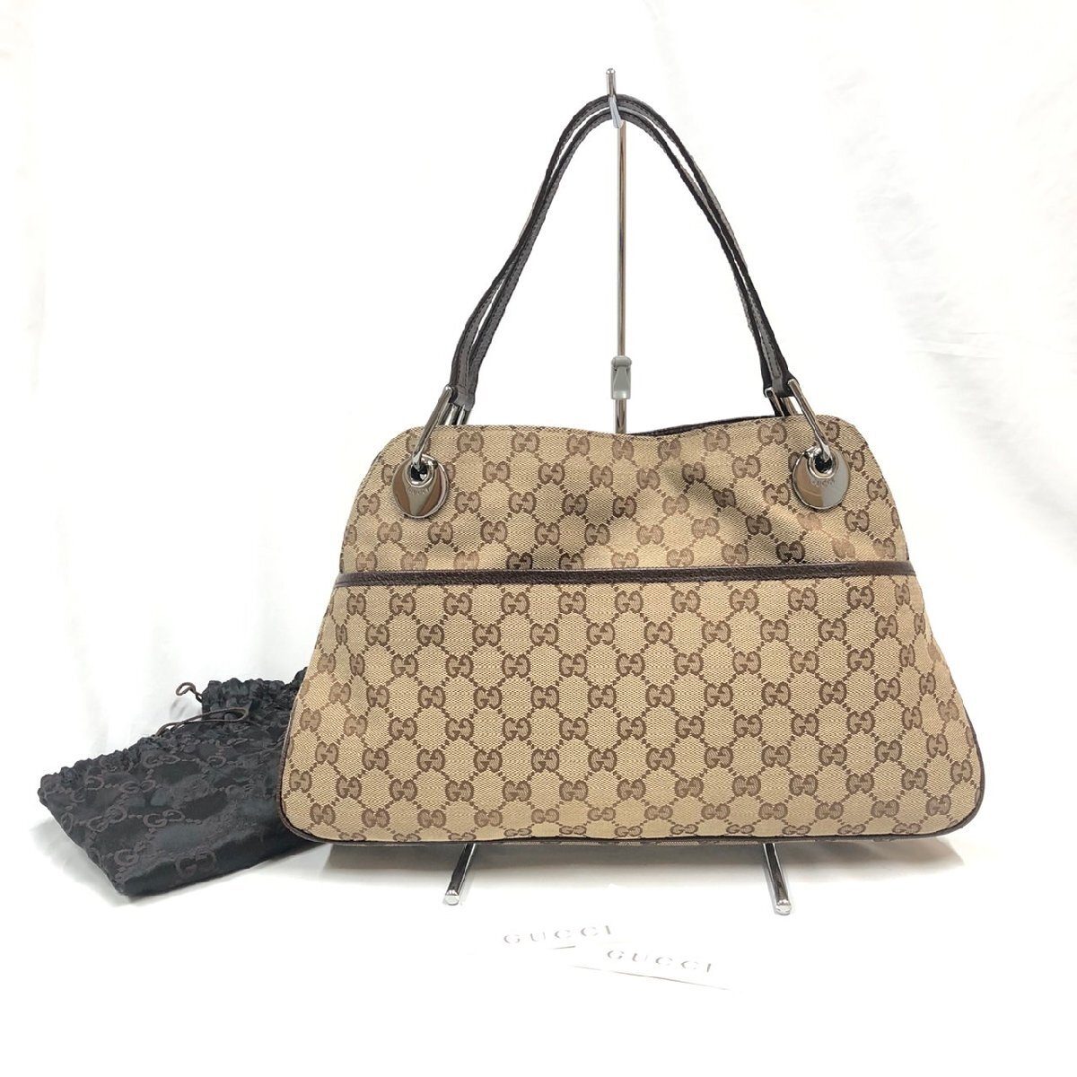 ▽▼【割と美品】GUCCI グッチ 121023 GG柄 GGキャンバス×レザー ハンドバッグ トート ショルダー 肩掛け ブラウン系 付属品有り▼▽拍卖