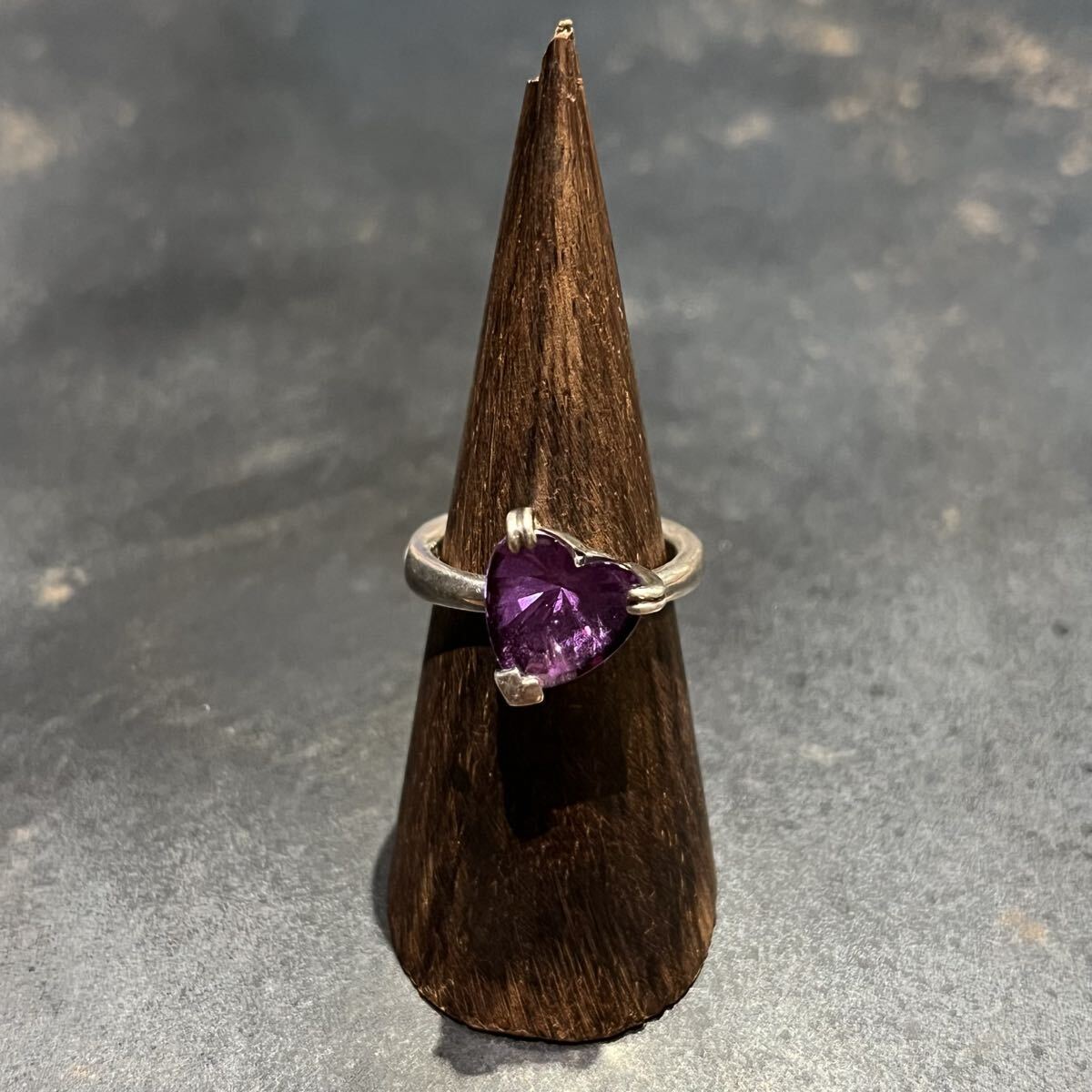 SILVER925 HEART MOTIF PURPLE STONE DESIGN RING/シルバー/リング拍卖