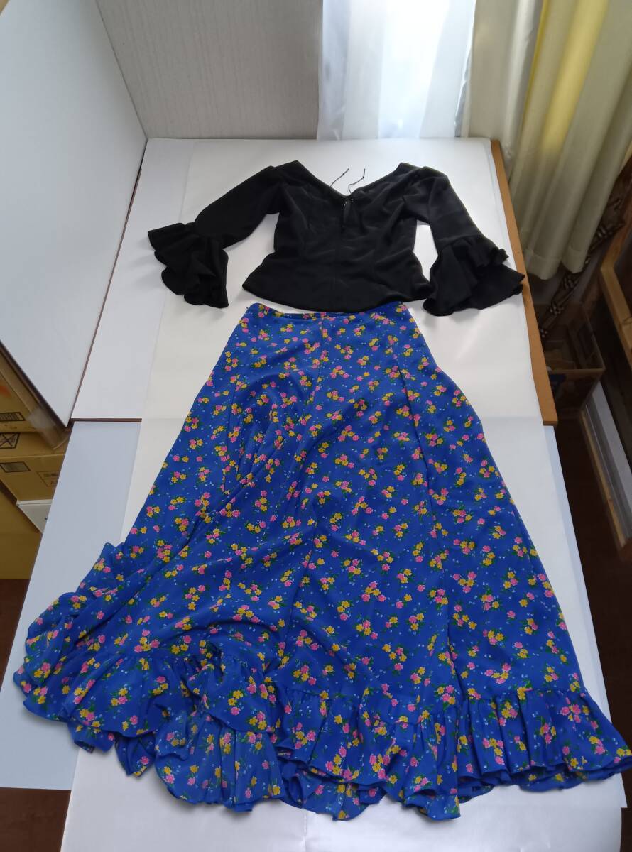 フラメンコ衣装 【5】 HERMOSA IBERIA ブルー 花柄 スカート エルモサイベリア拍卖