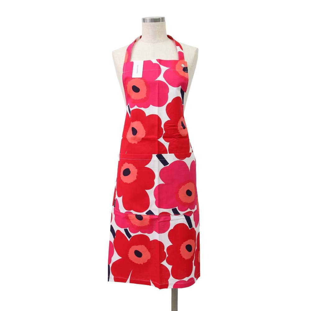 並行輸入品 マリメッコ エプロン marimekko レディース ウニッコ柄 レッド/ホワイト Pieni Unikko Apron Cotton 064161-001拍卖