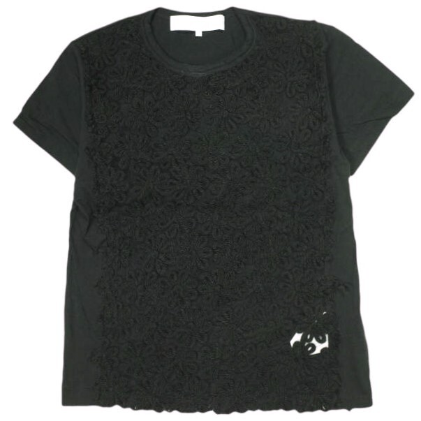 tao COMME des GARCONS タオ コムデギャルソン 24AW 日本製 綿天竺×ナイロンチュール刺繍 半袖Tシャツ TN-T005 M BLACK Tricot トリコ拍卖