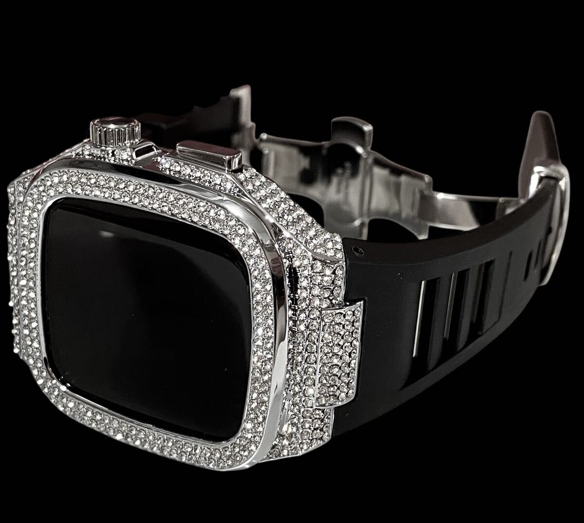 Apple Watch キラキラ カバー ケース アップルウォッチ用バンド ラバーベルト silver black 拍卖
