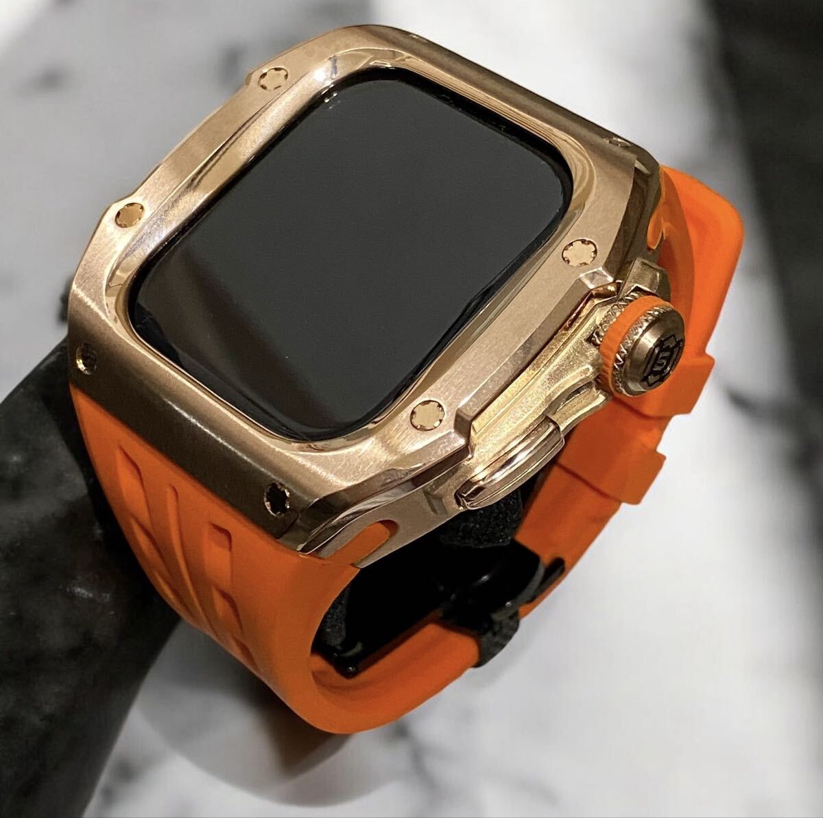 46m Series 10 ステンレス ローズゴールド ケース オレンジ ラバー アップルウォッチ 拍卖