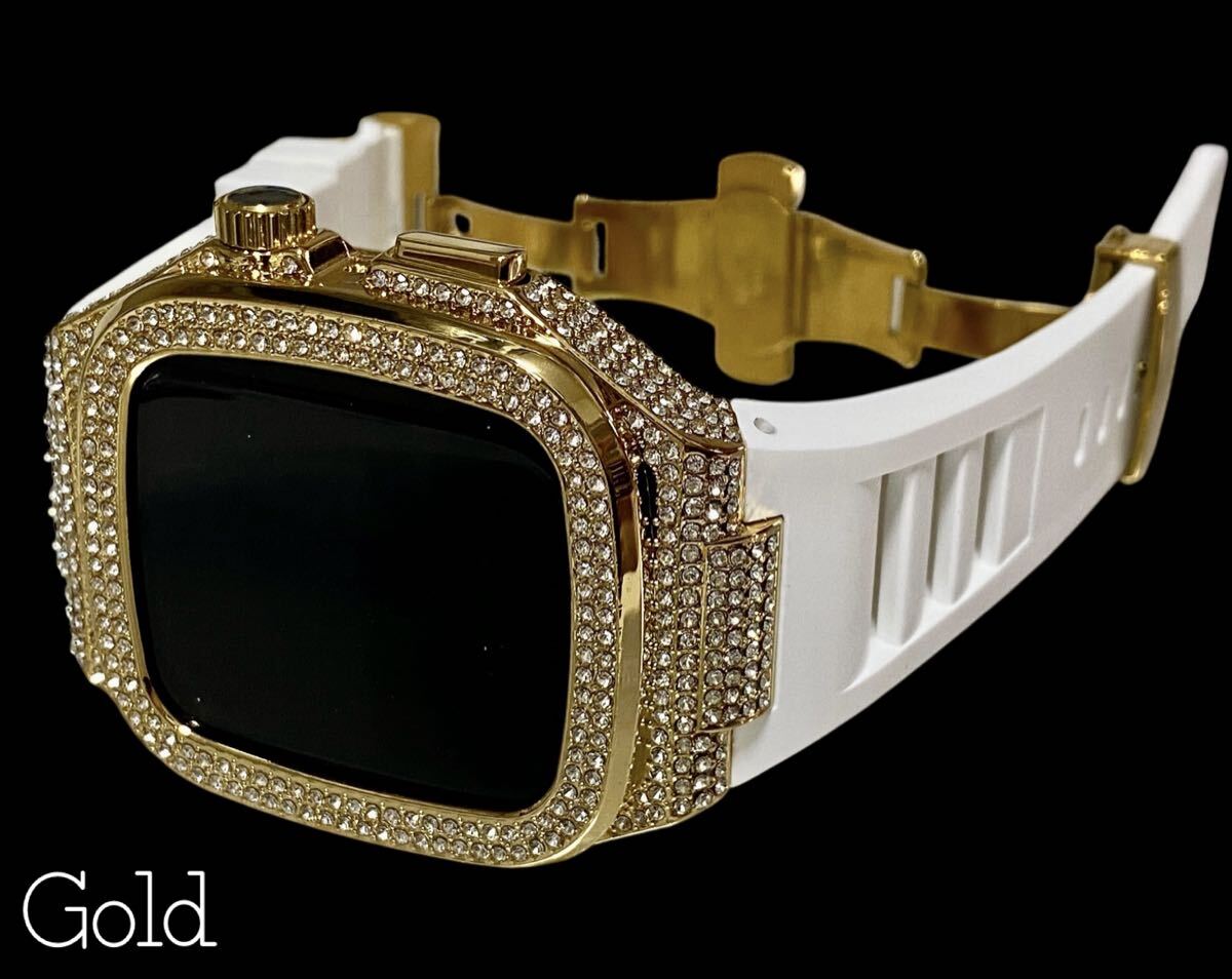 Apple Watch キラキラ カバー ケース アップルウォッチ用バンド ラバーベルト gold white 拍卖