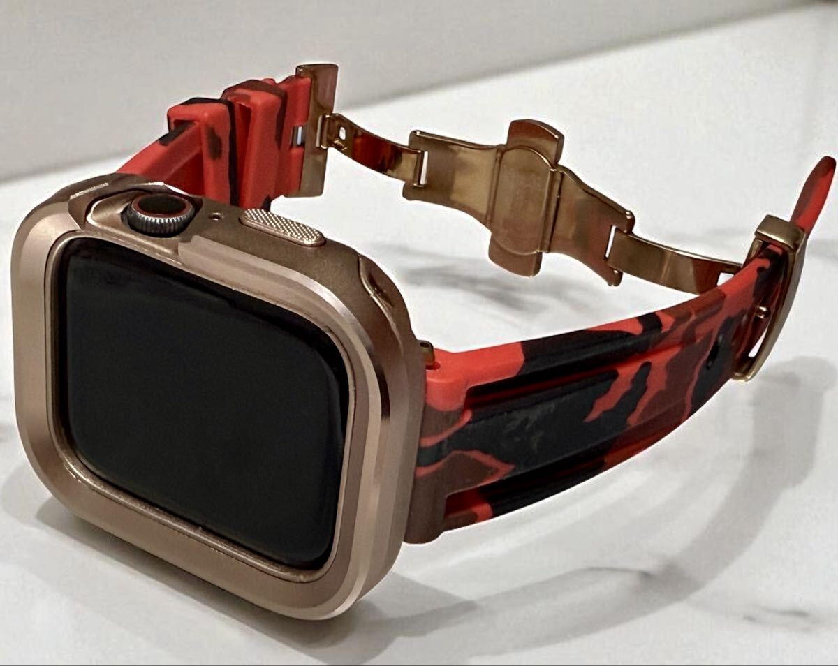 アップルウォッチステンアルミケースカバーAppleWatchラバーバンドベルト 44 45 46 49 SE1/2/3. ultra1/2/3. 対応 -z拍卖