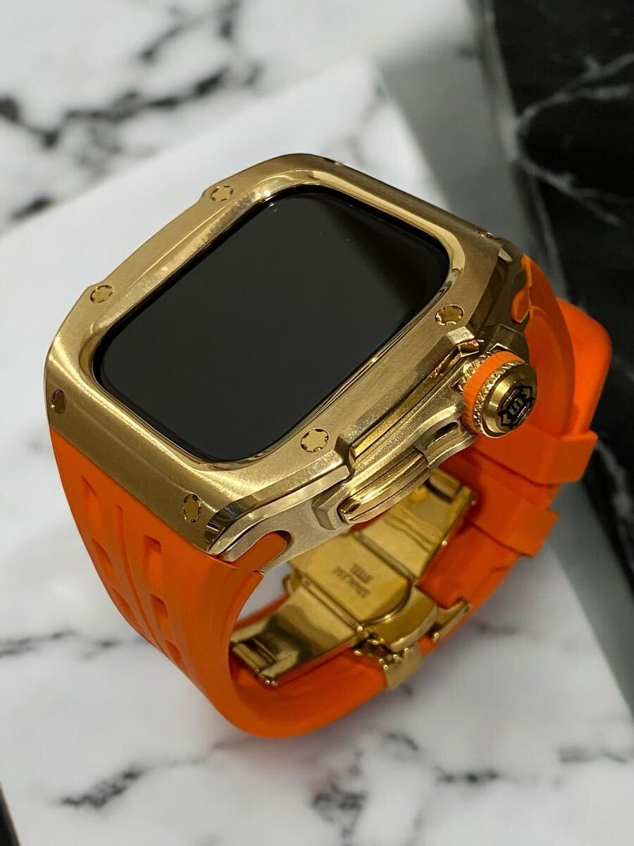 46m Series 10 ステンレス ゴールド ケース オレンジ ラバー アップルウォッチ 拍卖