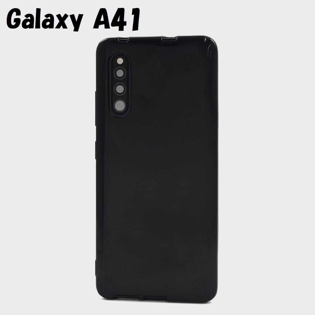 Galaxy A41:光沢感のある 背面カバー ソフト ケース★ブラック 黒拍卖