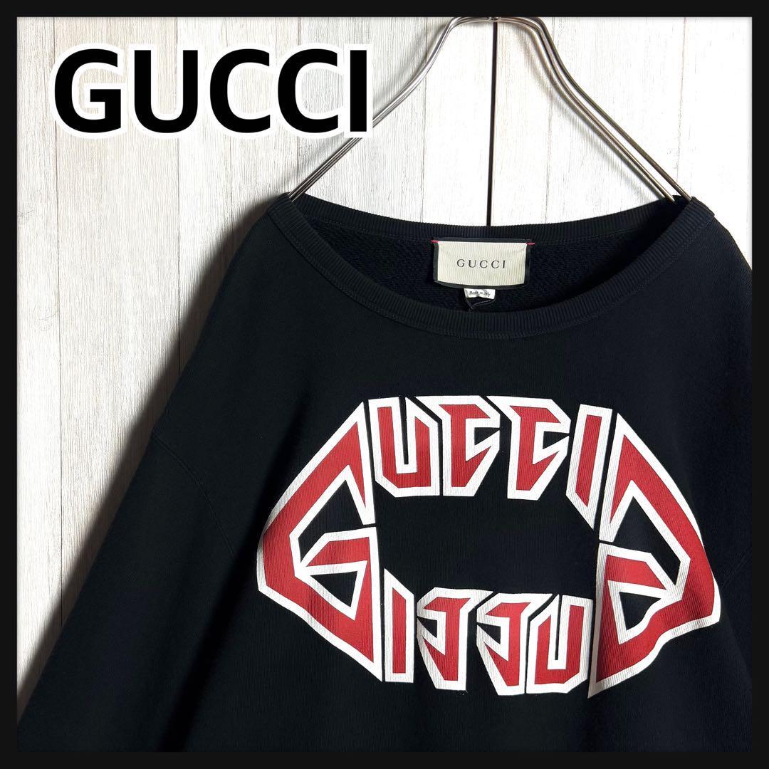 【希少デザイン・美品】イタリア製 GUCCI グッチ ヘビーメタル センターロゴ オーバーサイズ スウェット トレーナー ブラック 黒 L相当拍卖