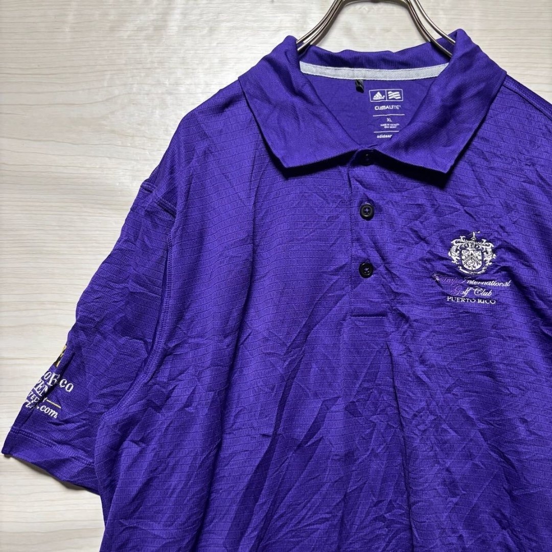 adidas アディダス 半袖ポロシャツ ロゴ刺繍 XL パープル拍卖
