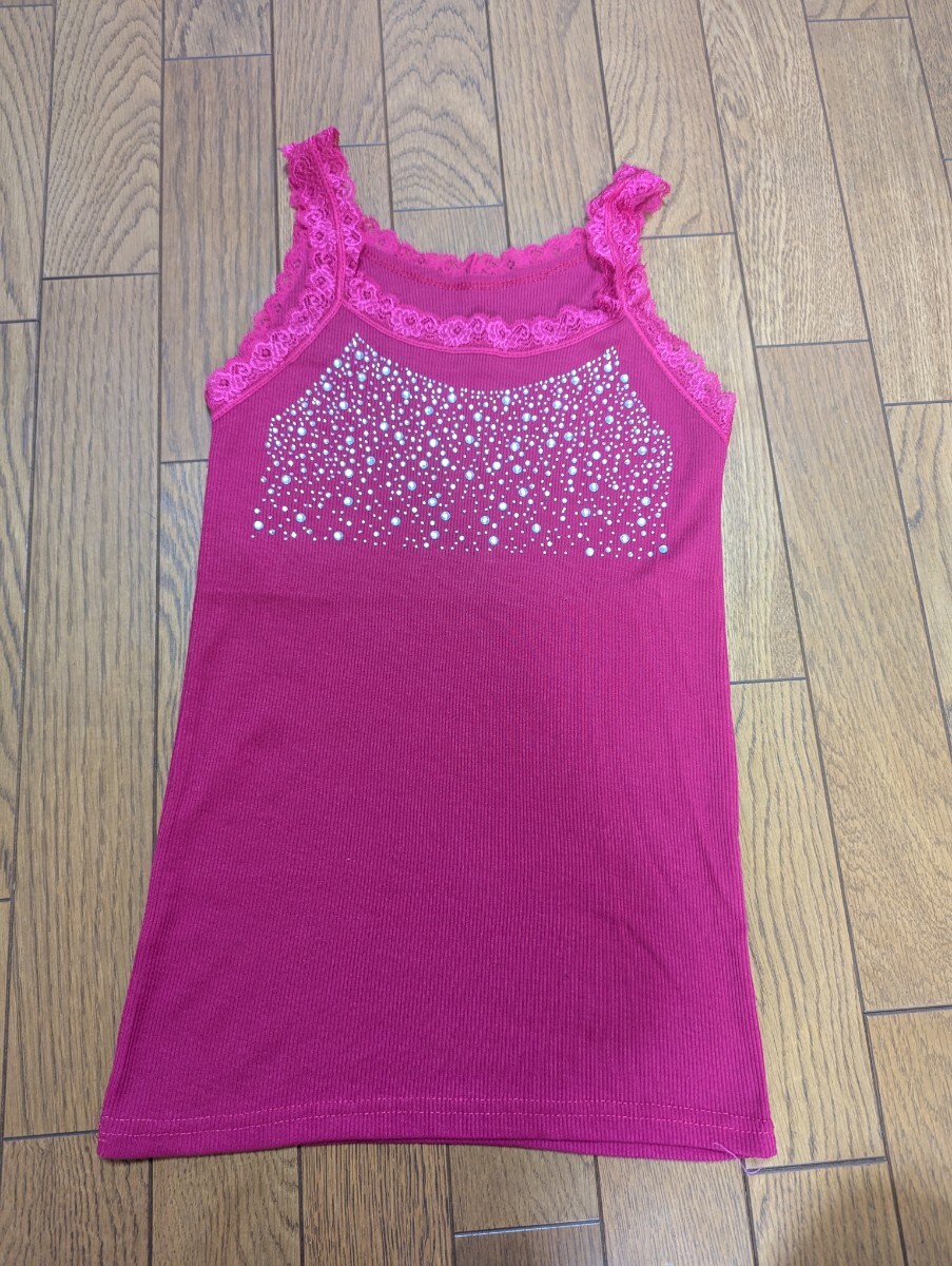 新品 ビジューレース付き タンクトップ キャミソール フリーサイズ ピンク拍卖
