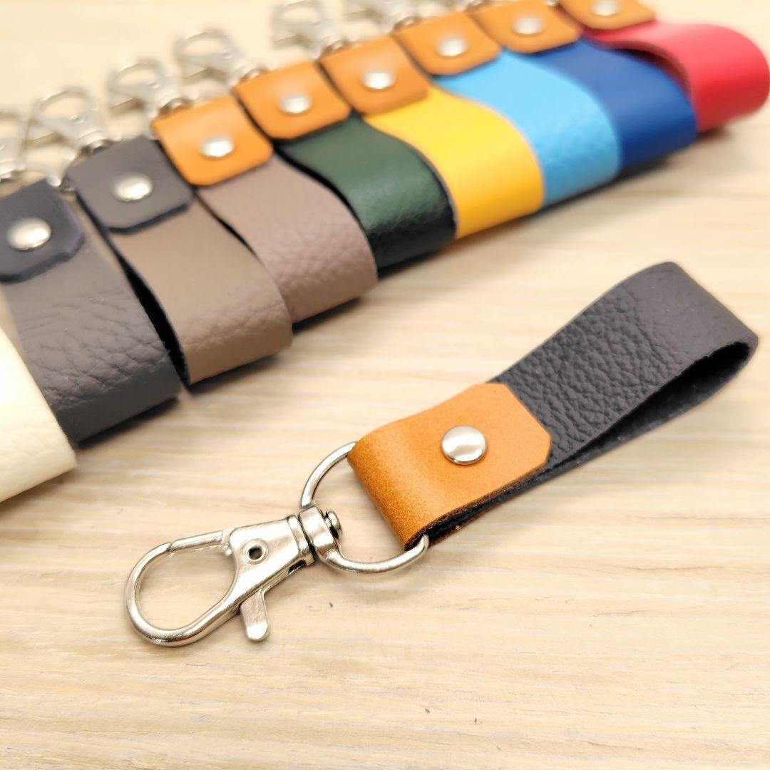 キーホルダー バイカラー 【shブラック】 チャーム 小さい 革 ストラップ拍卖